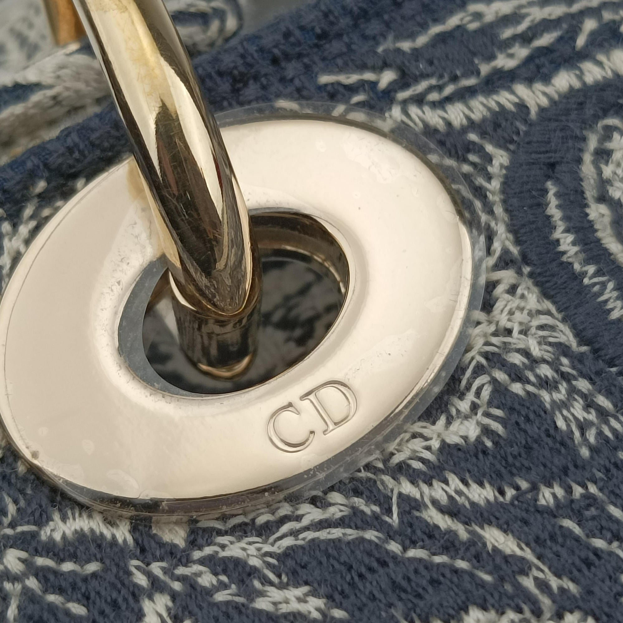 Pre-owned Christian Dior D-Lite Medium Royaume Navy Jacquard  shoulderbag | stylenewstar
