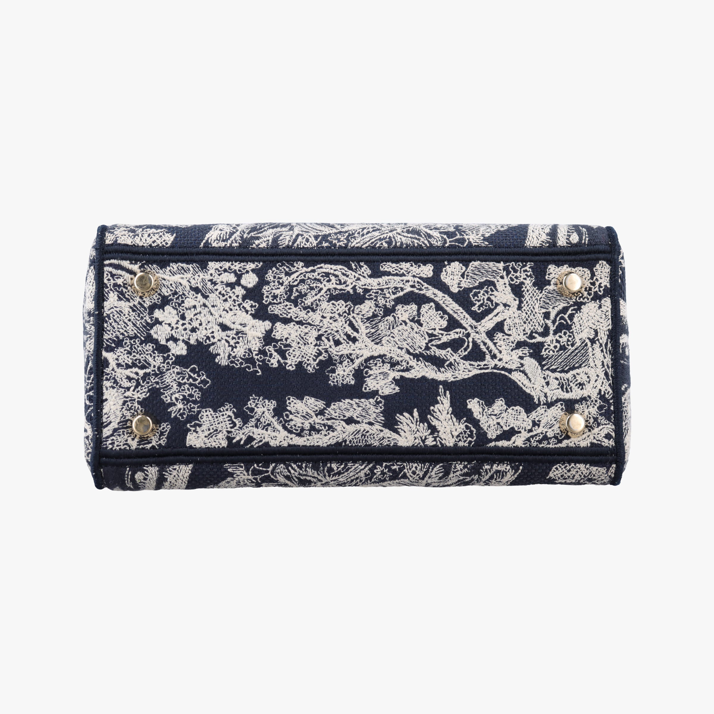 Pre-owned Christian Dior D-Lite Medium Royaume Navy Jacquard  shoulderbag | stylenewstar