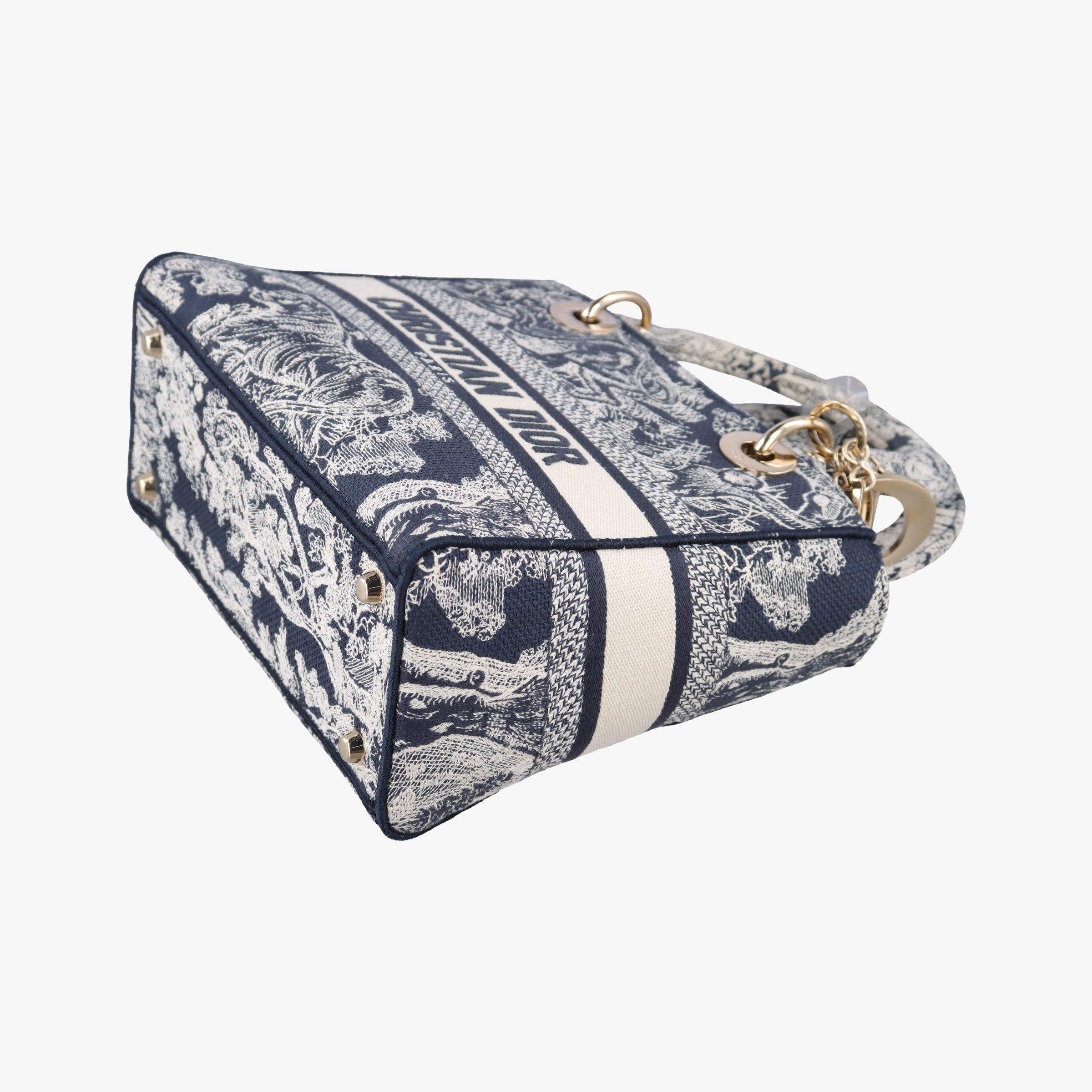 Pre-owned Christian Dior D-Lite Medium Royaume Navy Jacquard  shoulderbag | stylenewstar