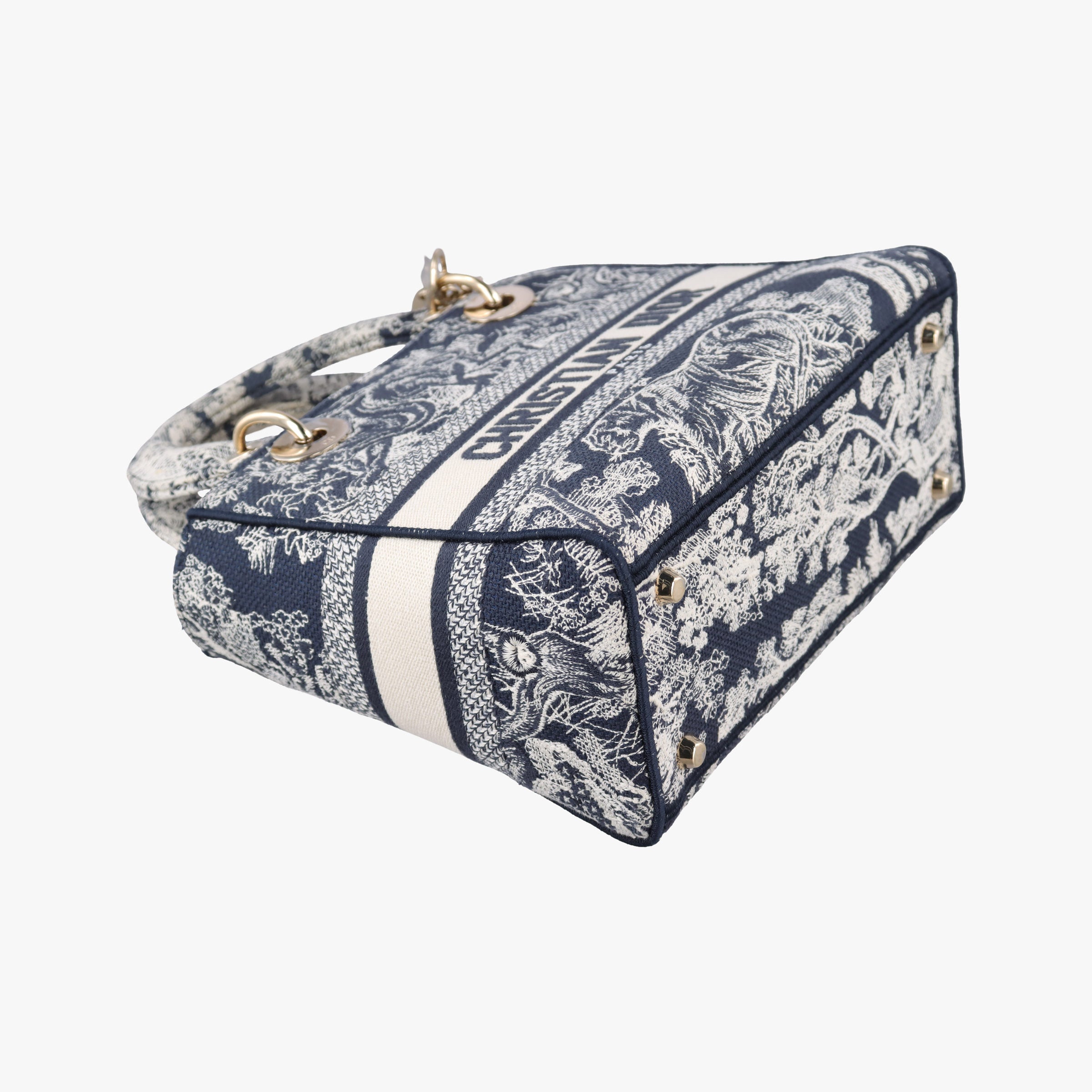 Pre-owned Christian Dior D-Lite Medium Royaume Navy Jacquard  shoulderbag | stylenewstar