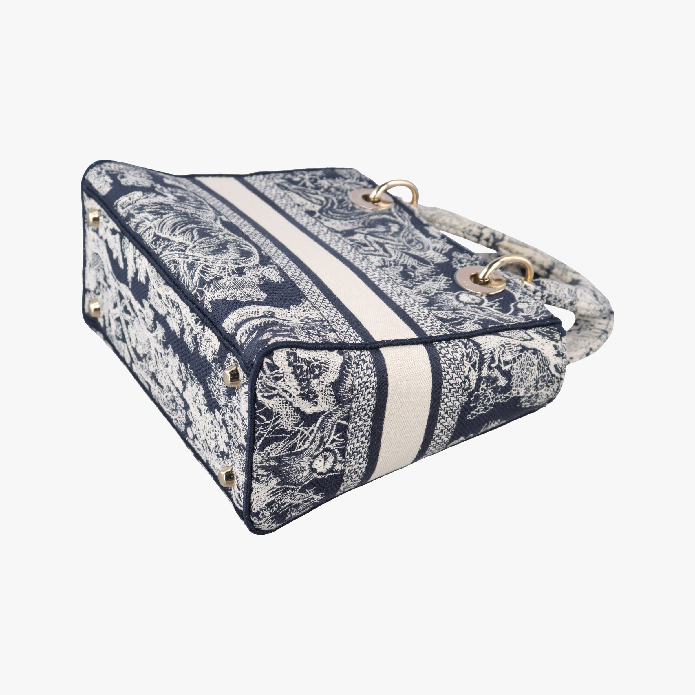 Pre-owned Christian Dior D-Lite Medium Royaume Navy Jacquard  shoulderbag | stylenewstar