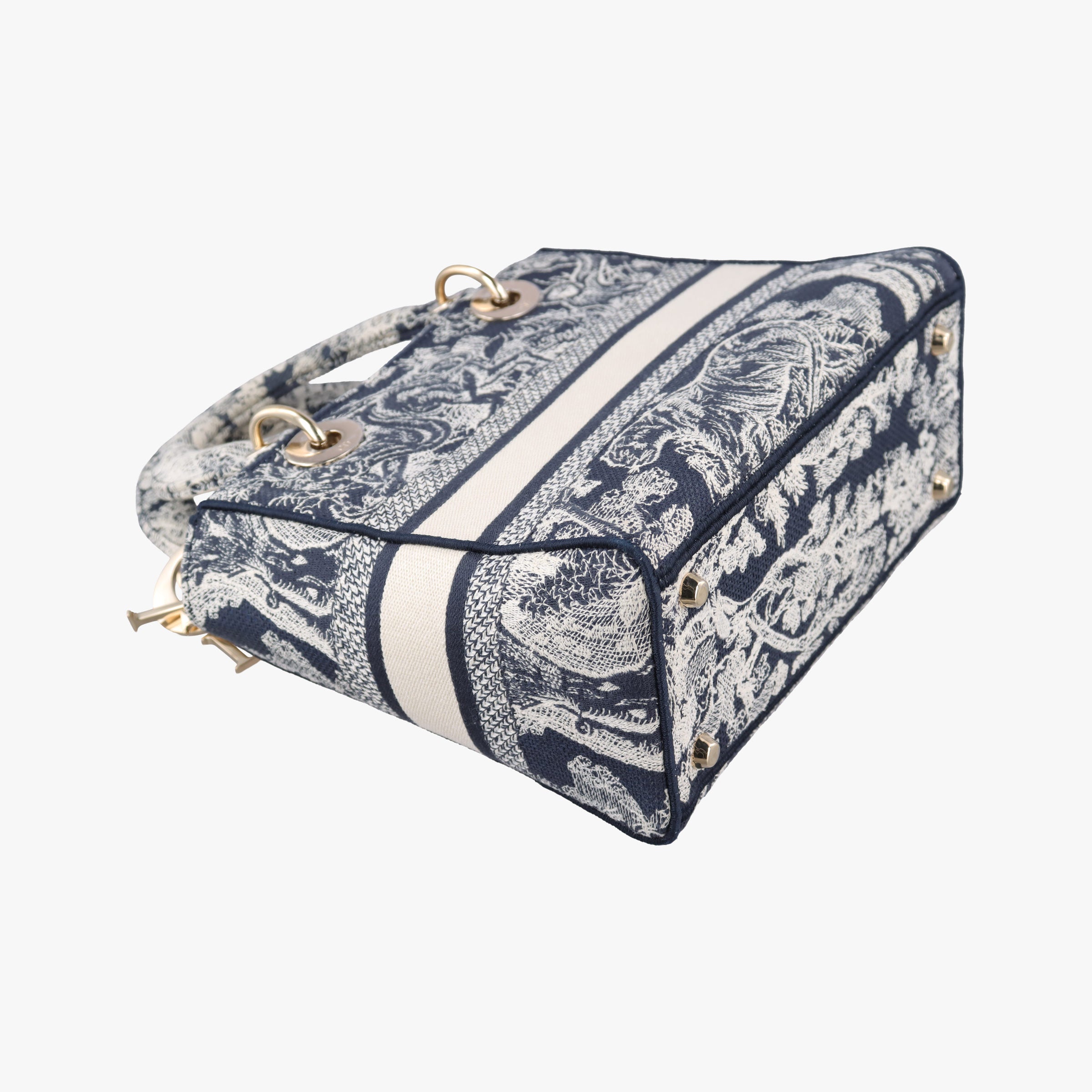 Pre-owned Christian Dior D-Lite Medium Royaume Navy Jacquard  shoulderbag | stylenewstar