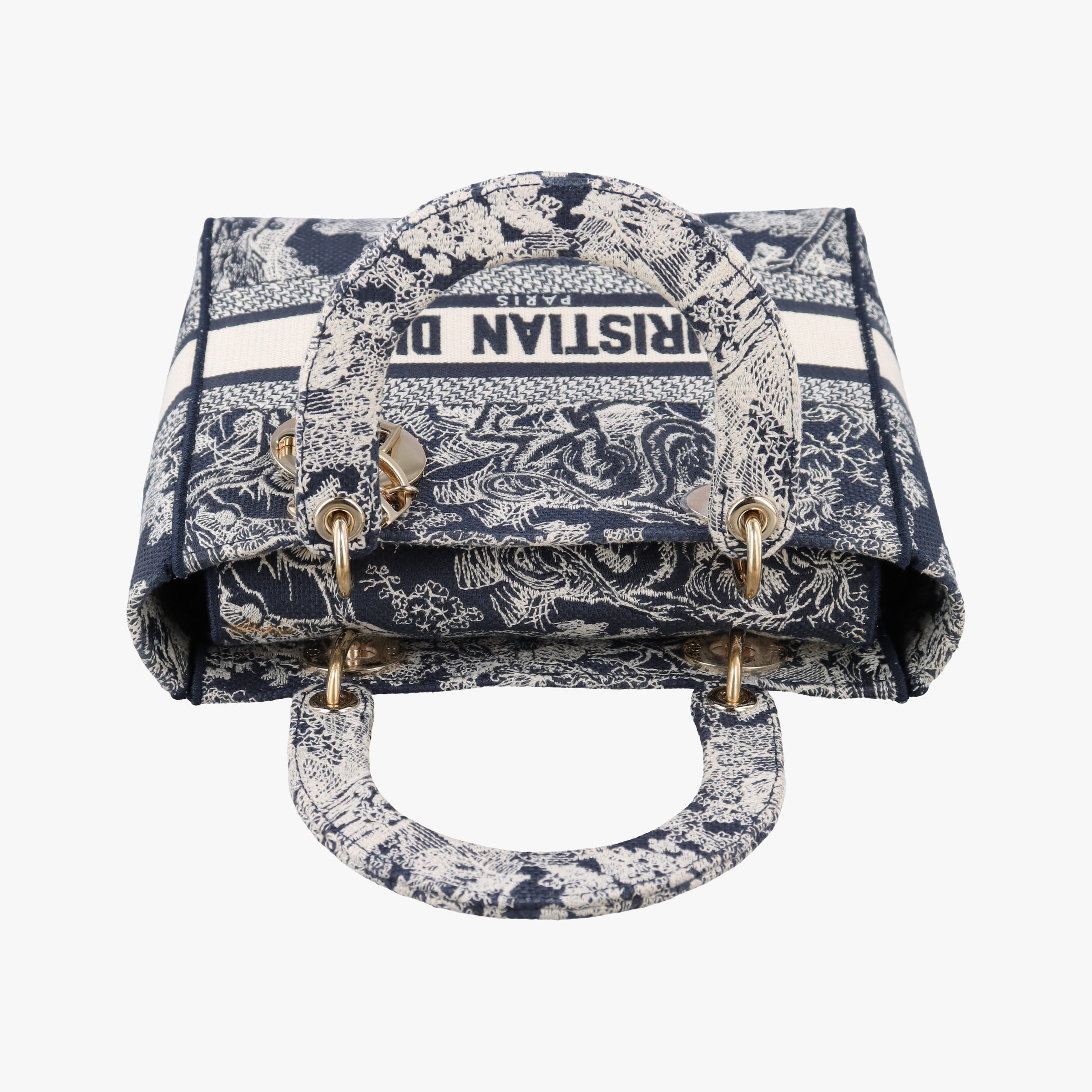 Pre-owned Christian Dior D-Lite Medium Royaume Navy Jacquard  shoulderbag | stylenewstar