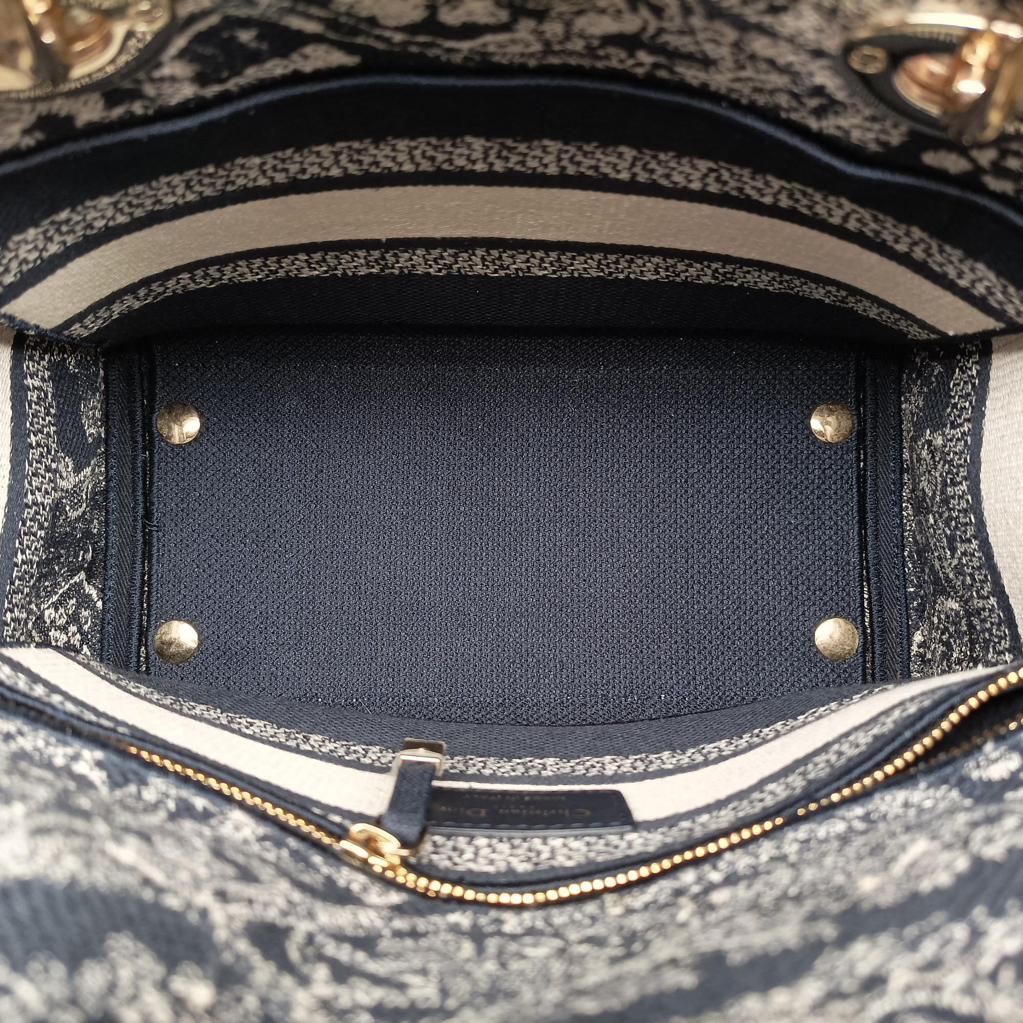 Pre-owned Christian Dior D-Lite Medium Royaume Navy Jacquard  shoulderbag | stylenewstar