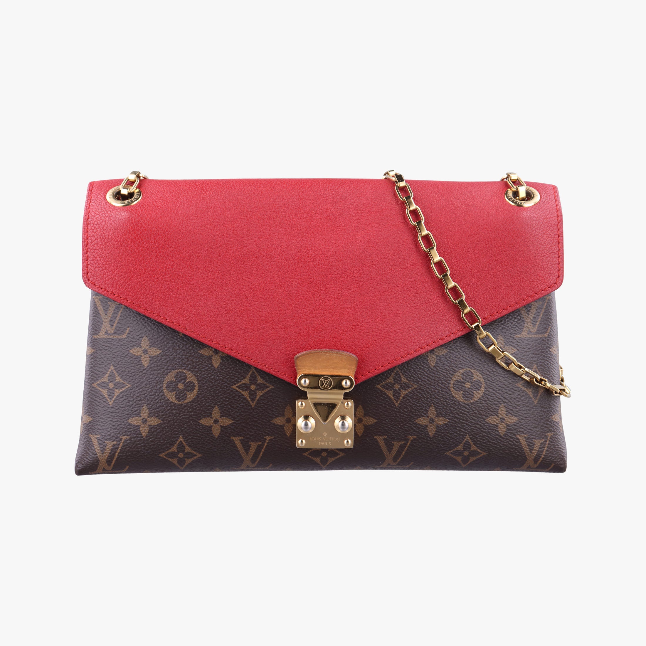 Pre-owned Louis Vuitton PALLAS Chain Brown×CERISE Monogram Canvas×calf leather M41201 shoulderbag | stylenewstar