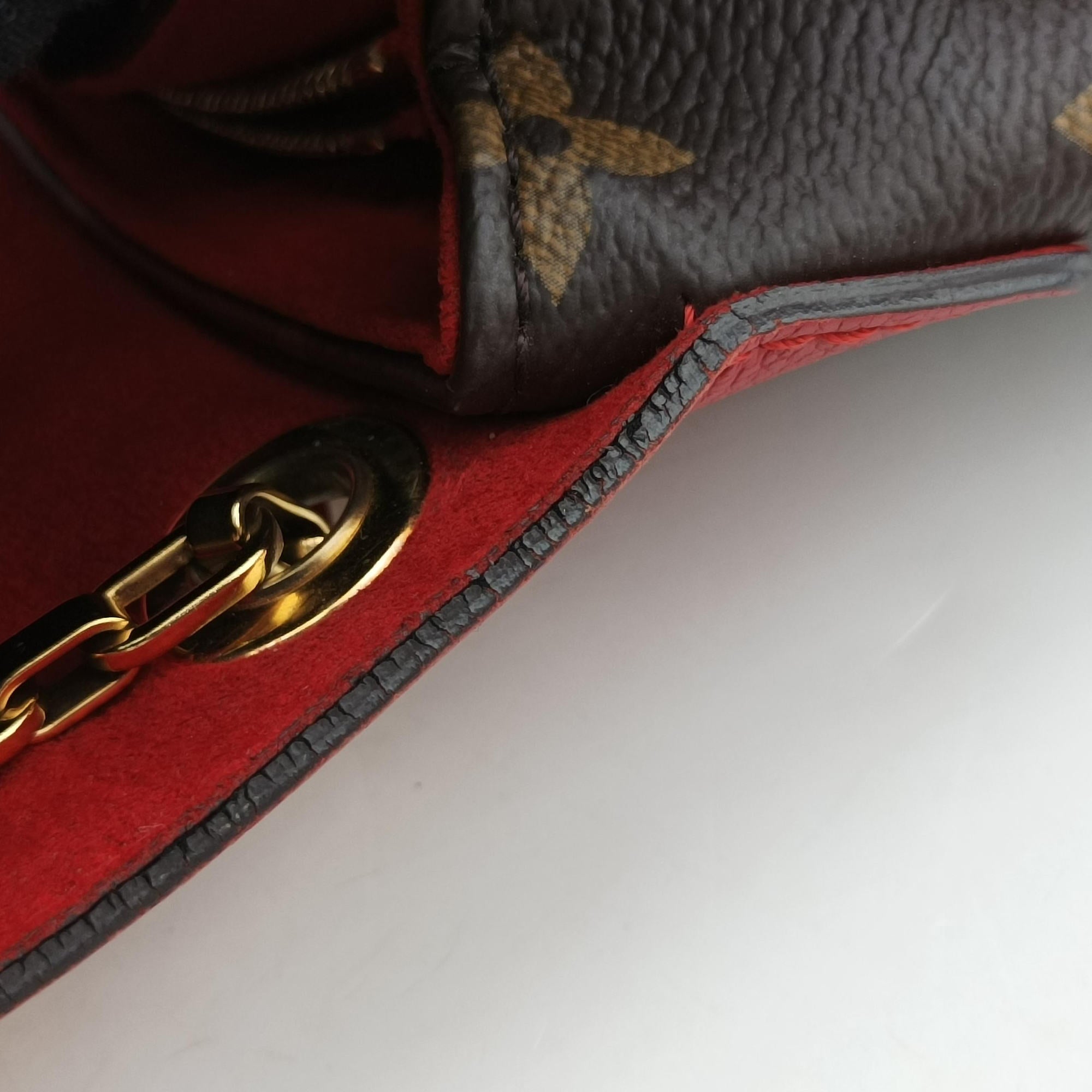 Pre-owned Louis Vuitton PALLAS Chain Brown×CERISE Monogram Canvas×calf leather M41201 shoulderbag | stylenewstar