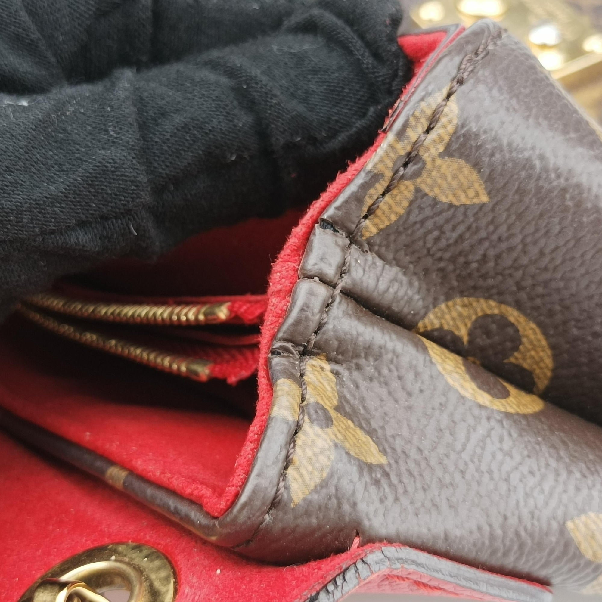 Pre-owned Louis Vuitton PALLAS Chain Brown×CERISE Monogram Canvas×calf leather M41201 shoulderbag | stylenewstar