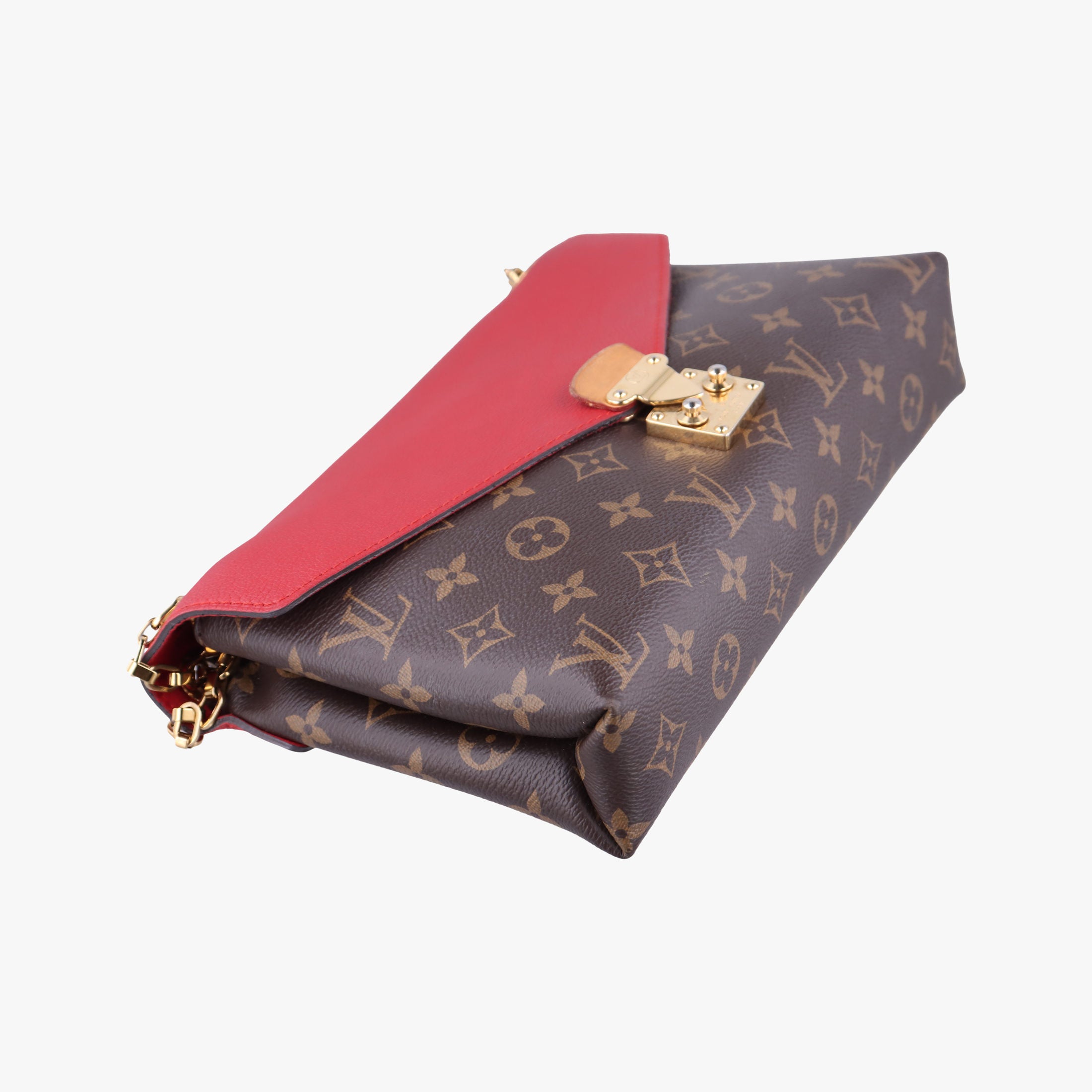 Pre-owned Louis Vuitton PALLAS Chain Brown×CERISE Monogram Canvas×calf leather M41201 shoulderbag | stylenewstar