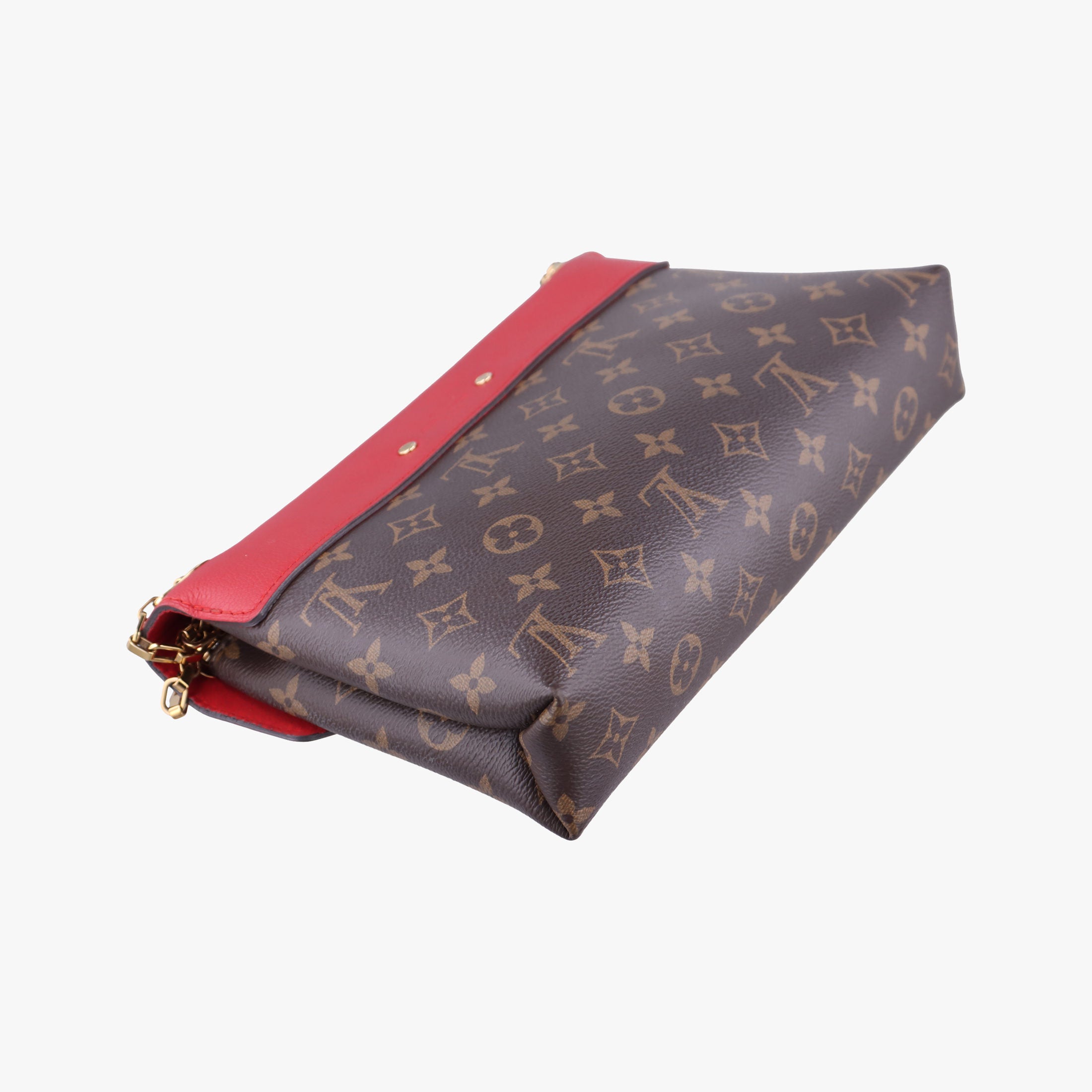 Pre-owned Louis Vuitton PALLAS Chain Brown×CERISE Monogram Canvas×calf leather M41201 shoulderbag | stylenewstar