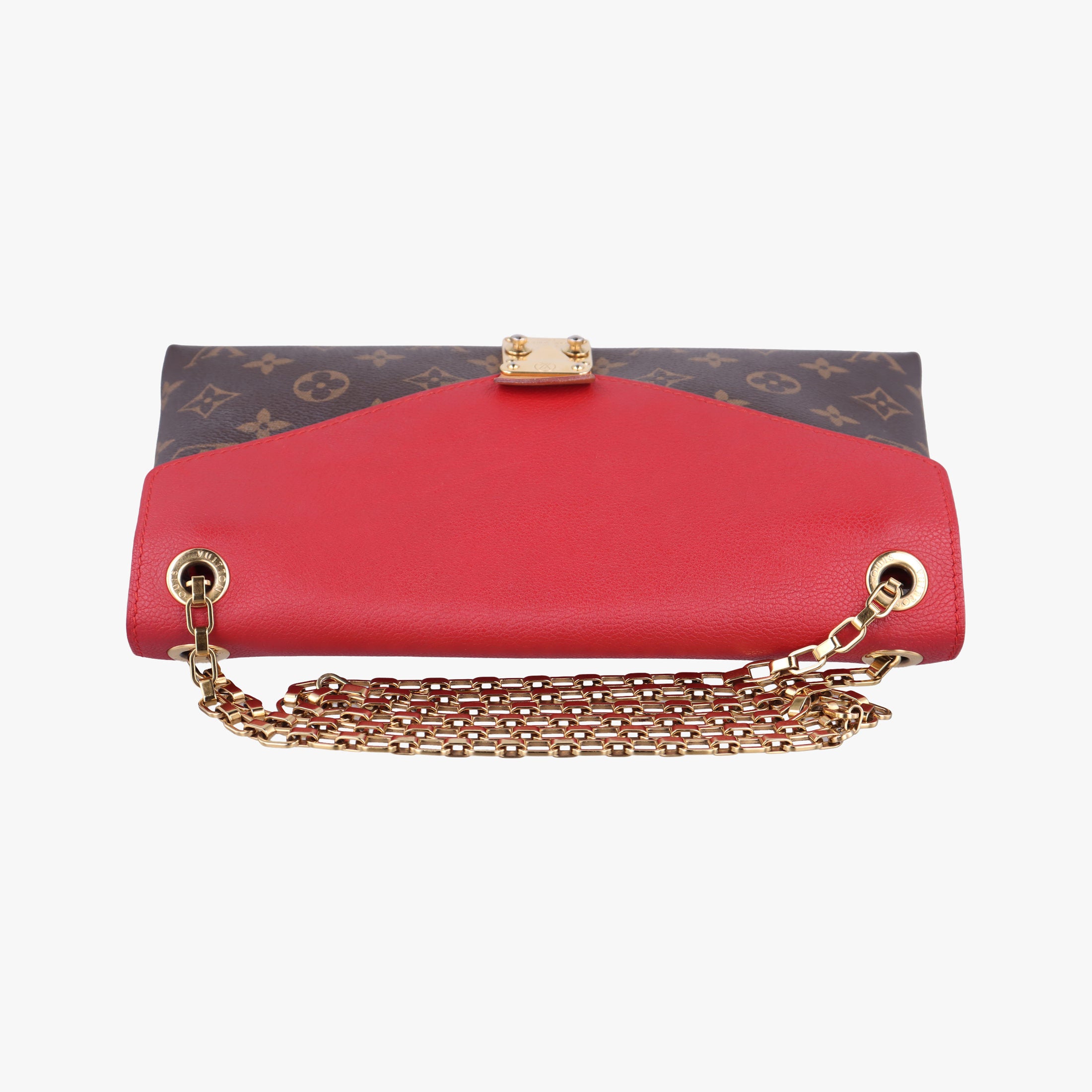 Pre-owned Louis Vuitton PALLAS Chain Brown×CERISE Monogram Canvas×calf leather M41201 shoulderbag | stylenewstar