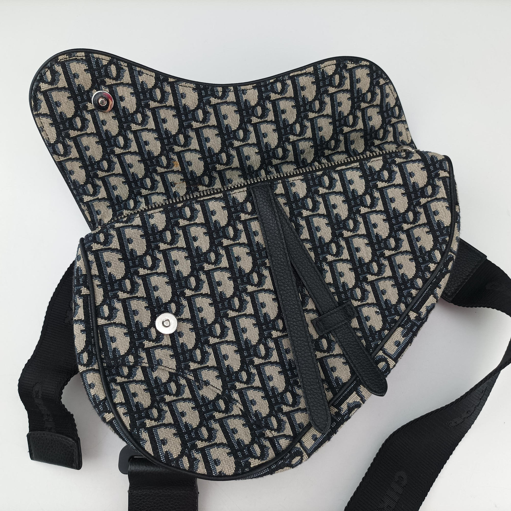 Pre-owned Christian Dior Saddlebags Gray×Navy×Black Jacquard×Leather  shoulderbag | stylenewstar