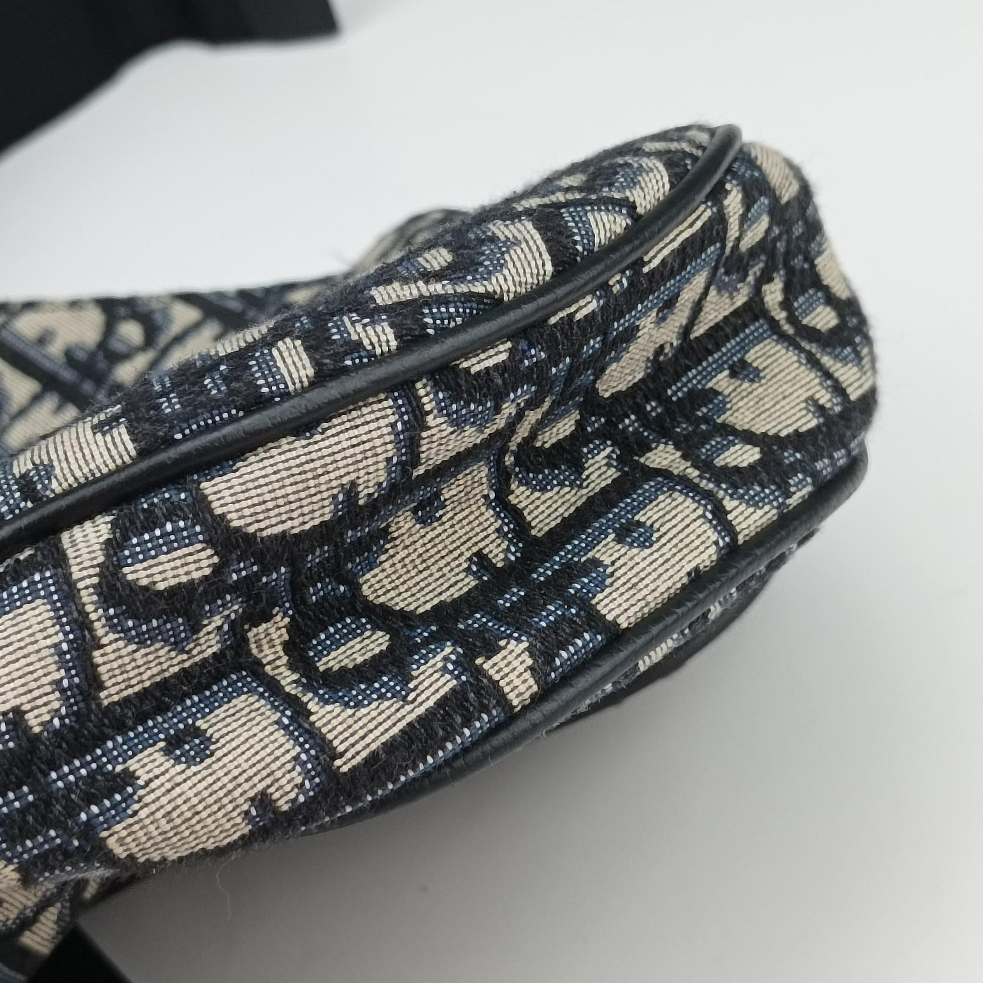 Pre-owned Christian Dior Saddlebags Gray×Navy×Black Jacquard×Leather  shoulderbag | stylenewstar