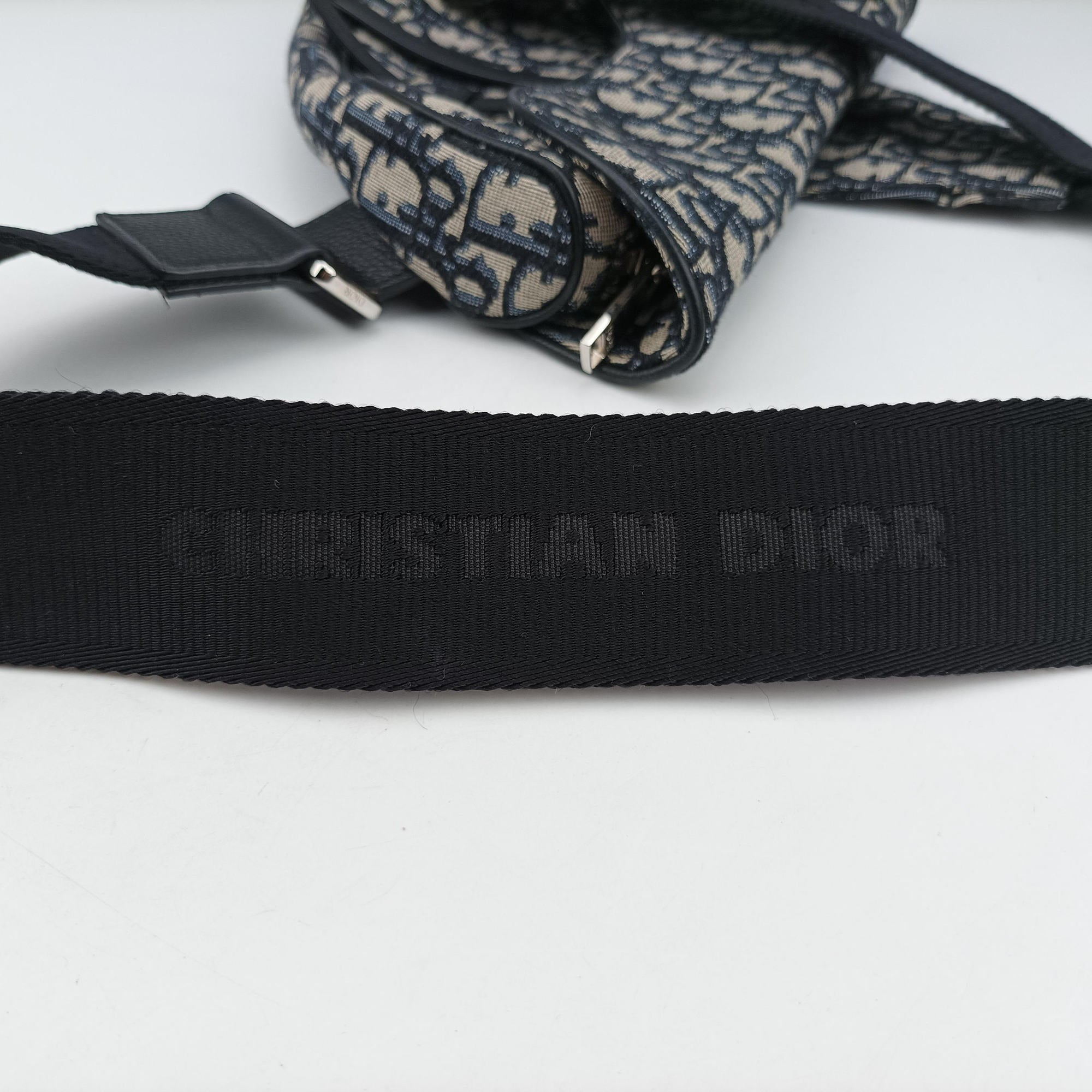 Pre-owned Christian Dior Saddlebags Gray×Navy×Black Jacquard×Leather  shoulderbag | stylenewstar
