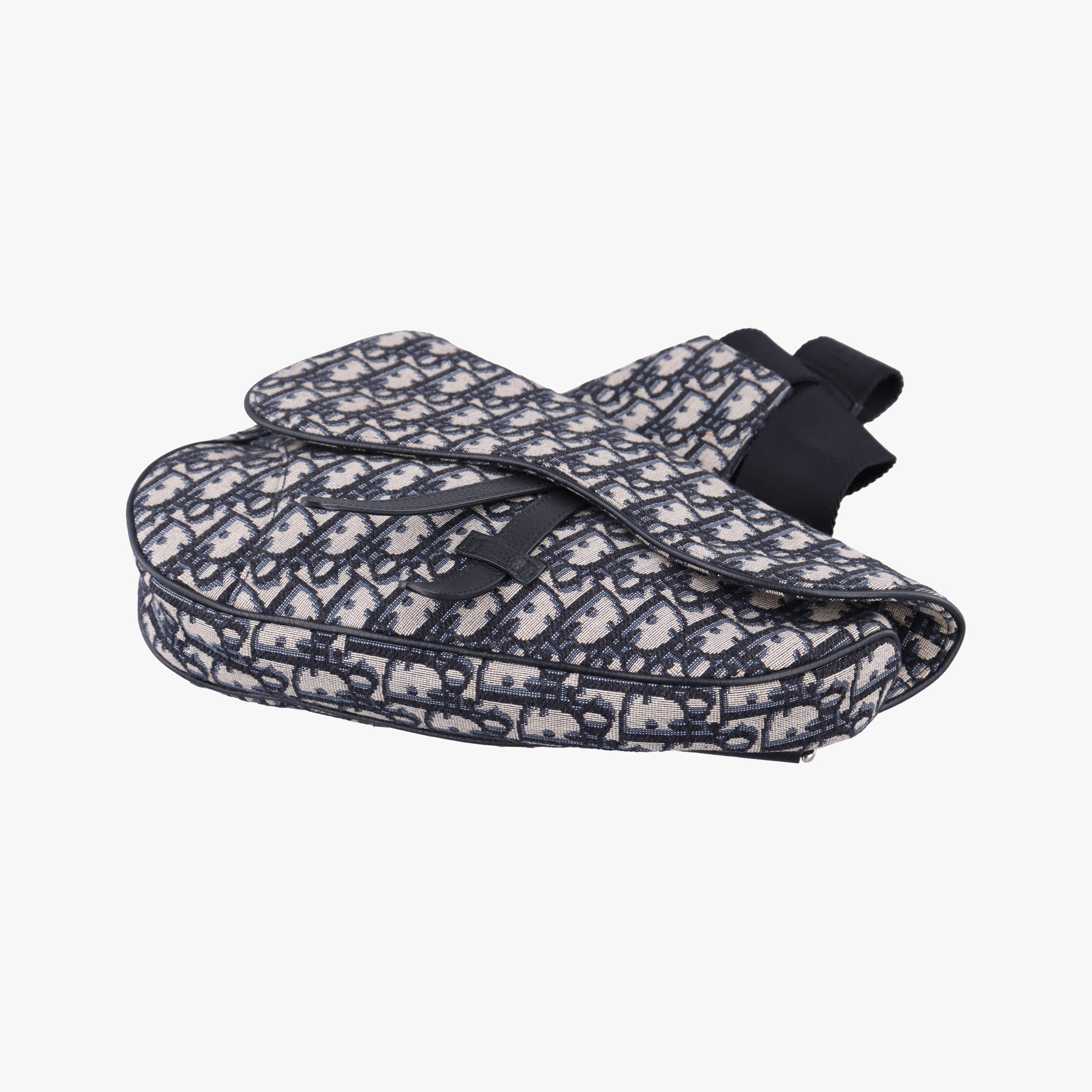 Pre-owned Christian Dior Saddlebags Gray×Navy×Black Jacquard×Leather  shoulderbag | stylenewstar