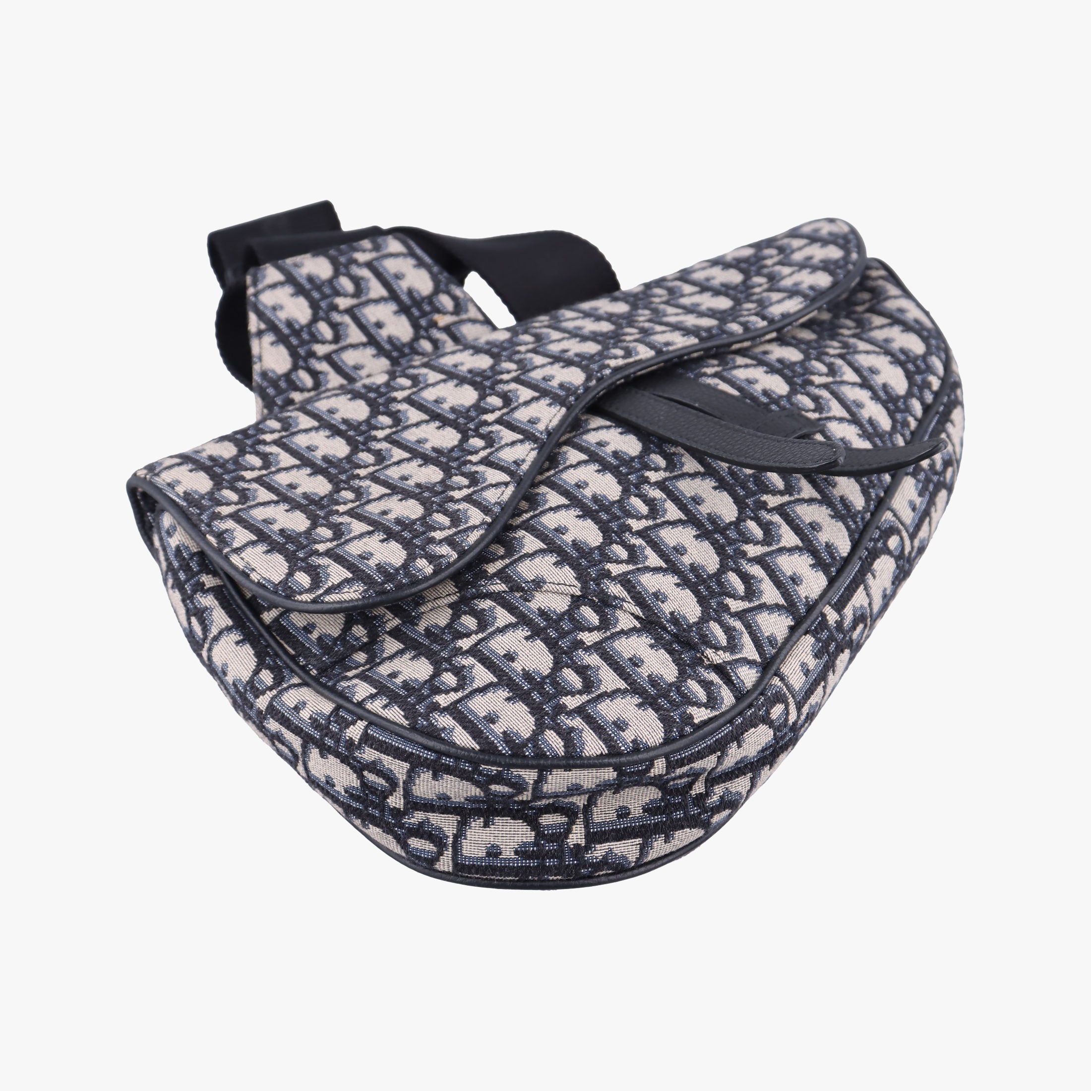 Pre-owned Christian Dior Saddlebags Gray×Navy×Black Jacquard×Leather  shoulderbag | stylenewstar