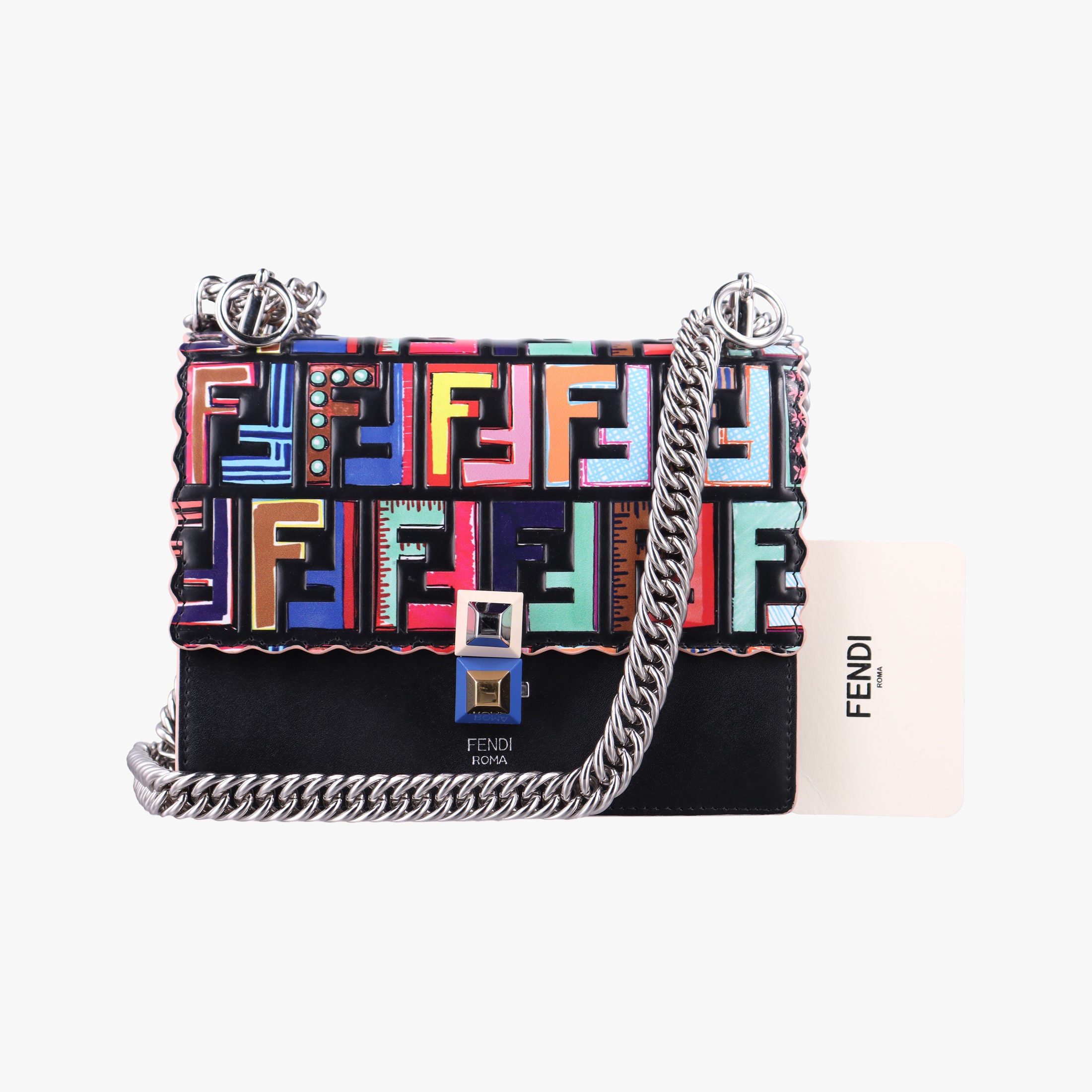 Pre-owned Fendi Studded Kan I Multicolour Leather 8M0381 shoulderbag | stylenewstar