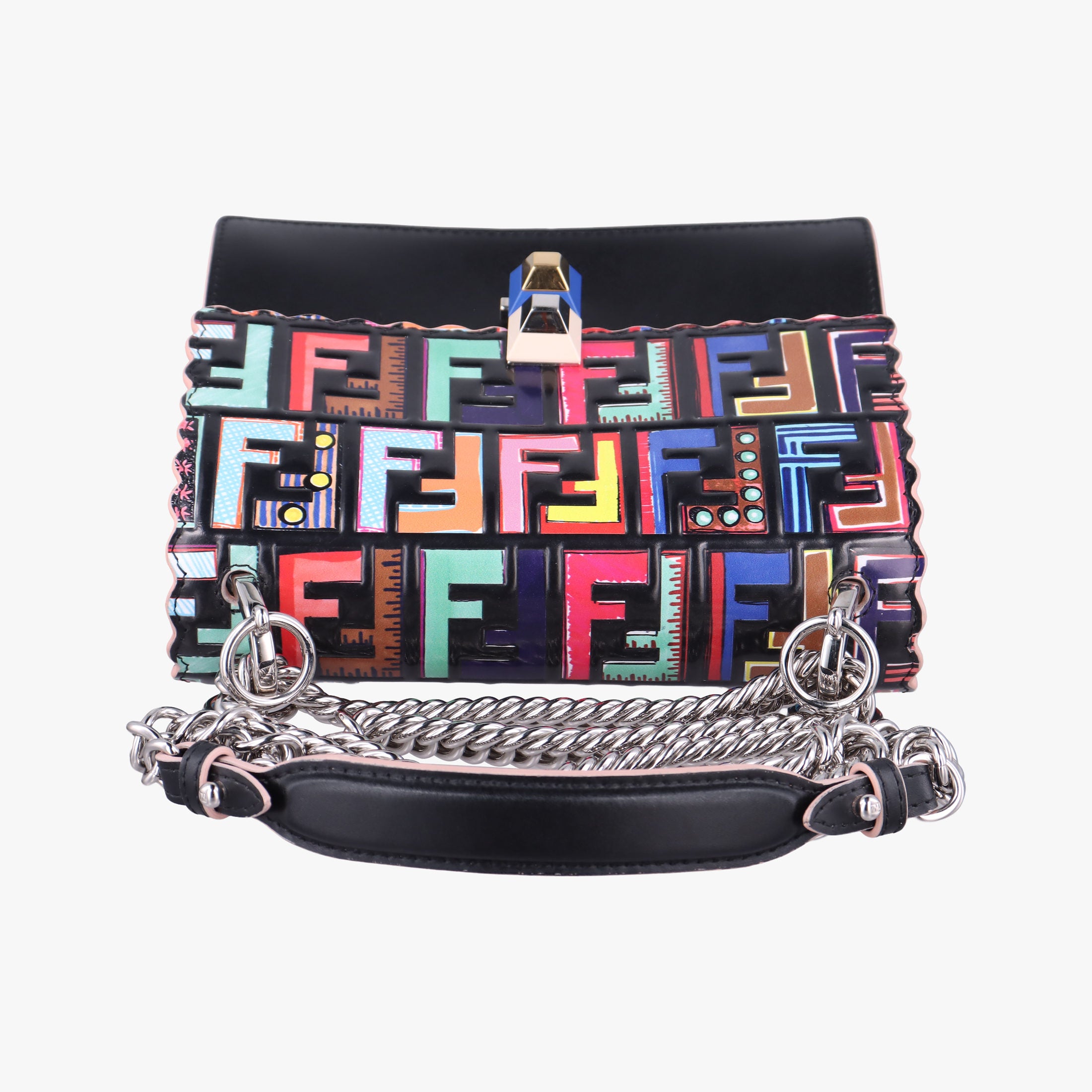Pre-owned Fendi Studded Kan I Multicolour Leather 8M0381 shoulderbag | stylenewstar