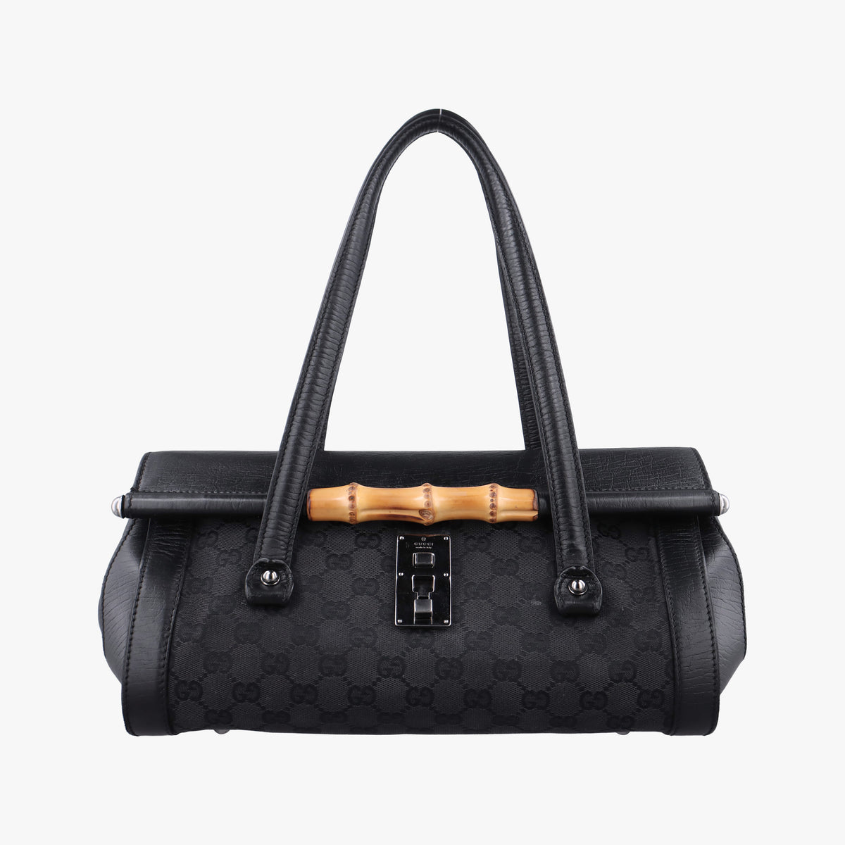 Pre-owned Gucci Bamboo Bullet Black Canvas × Leather 111713 shoulderbag | stylenewstar