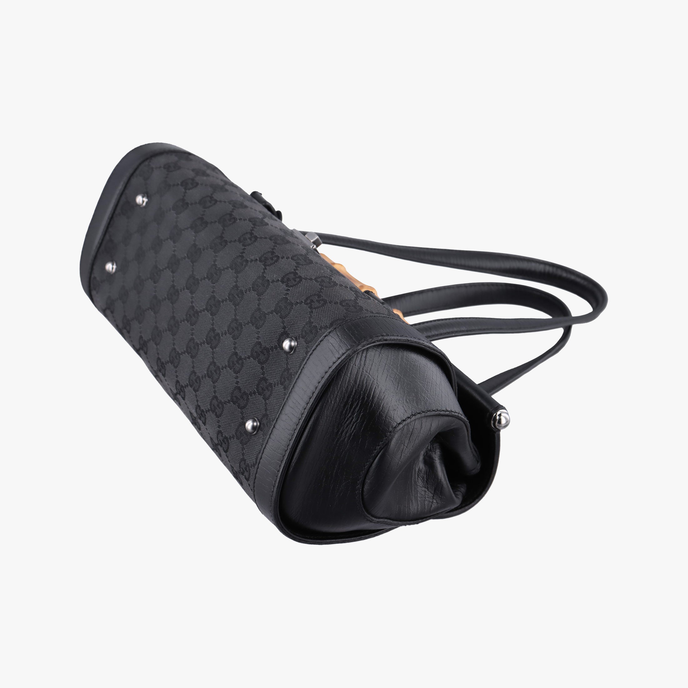 Pre-owned Gucci Bamboo Bullet Black Canvas × Leather 111713 shoulderbag | stylenewstar