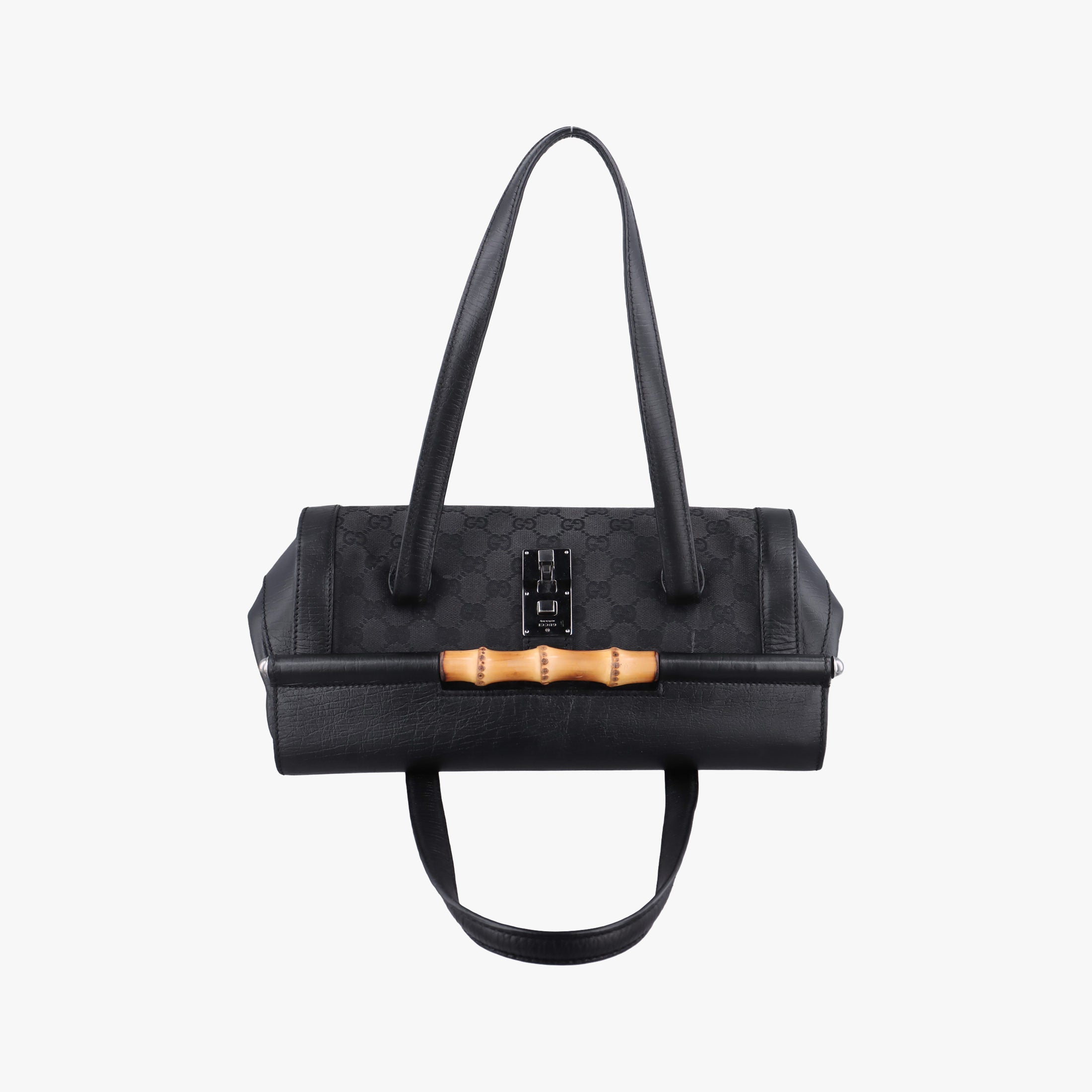 Pre-owned Gucci Bamboo Bullet Black Canvas × Leather 111713 shoulderbag | stylenewstar