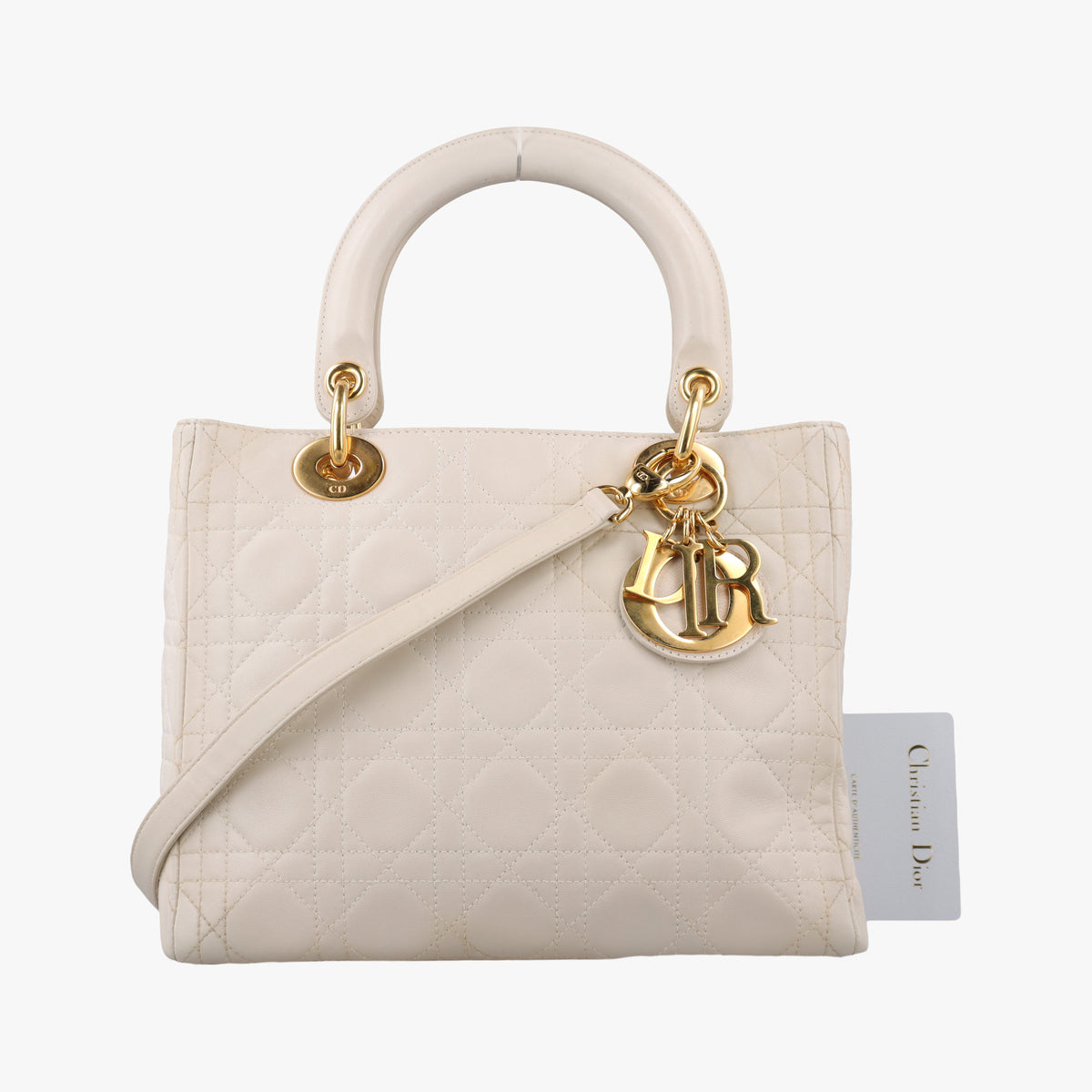Pre-owned Christian Dior Lady Dior White lambskin  shoulderbag | stylenewstar
