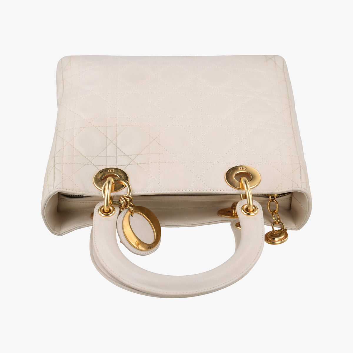 Pre-owned Christian Dior Lady Dior White lambskin  shoulderbag | stylenewstar