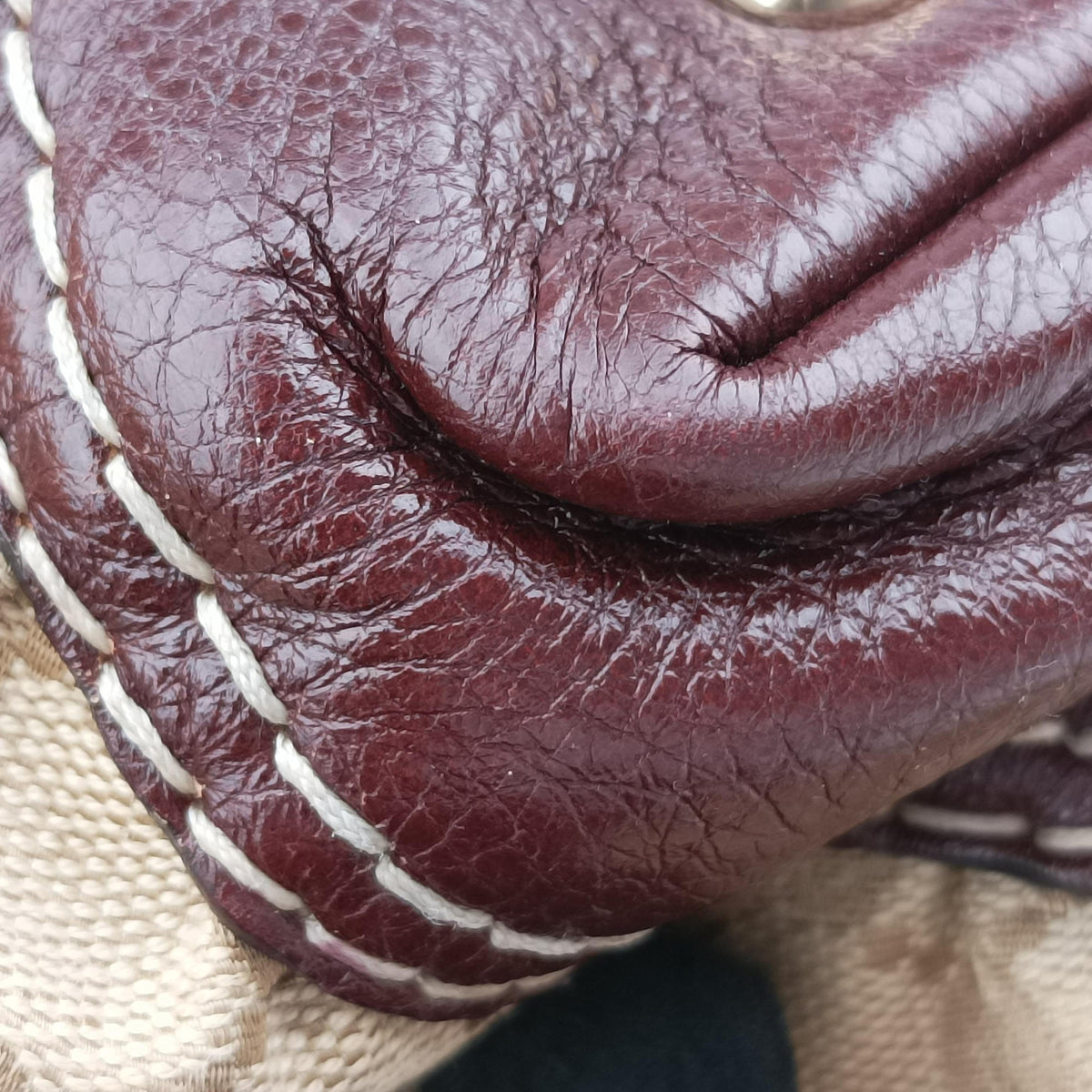 Vintage Gucci Sukey Beige × Brownish Red GG canvas×leatherGG 189893 handbag | stylenewstar
