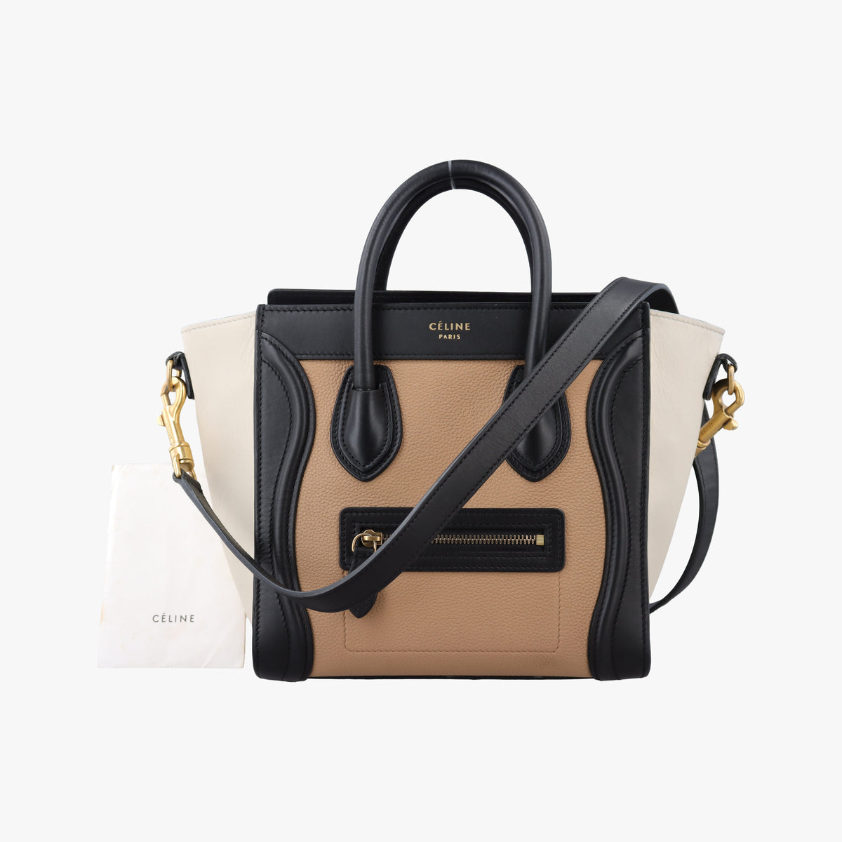 Pre-owned Celine luggage nano shopper Beige×white×black Leather  shoulderbag | stylenewstar