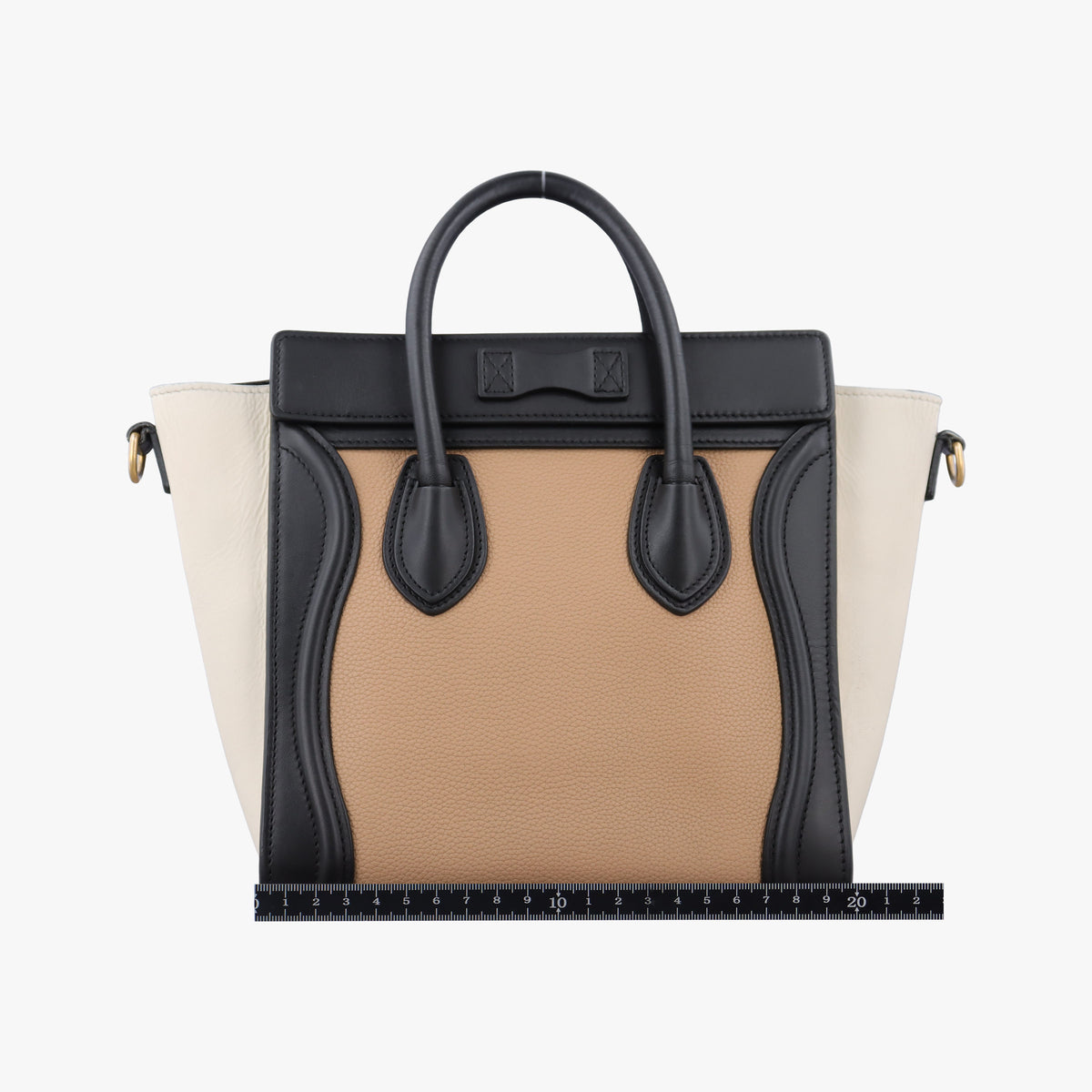 Pre-owned Celine luggage nano shopper Beige×white×black Leather  shoulderbag | stylenewstar
