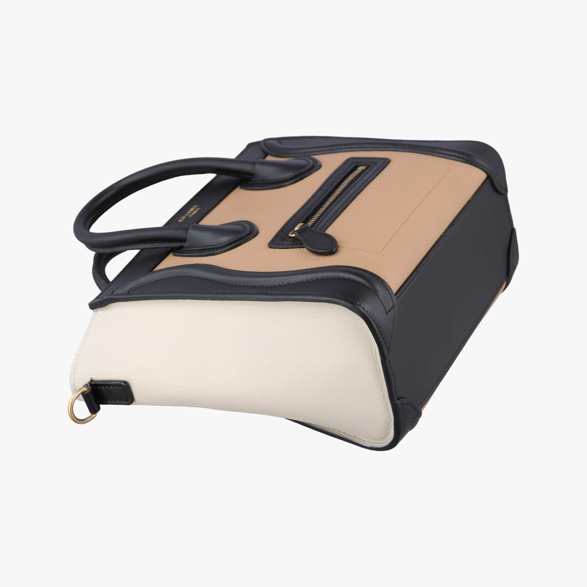 Pre-owned Celine luggage nano shopper Beige×white×black Leather  shoulderbag | stylenewstar