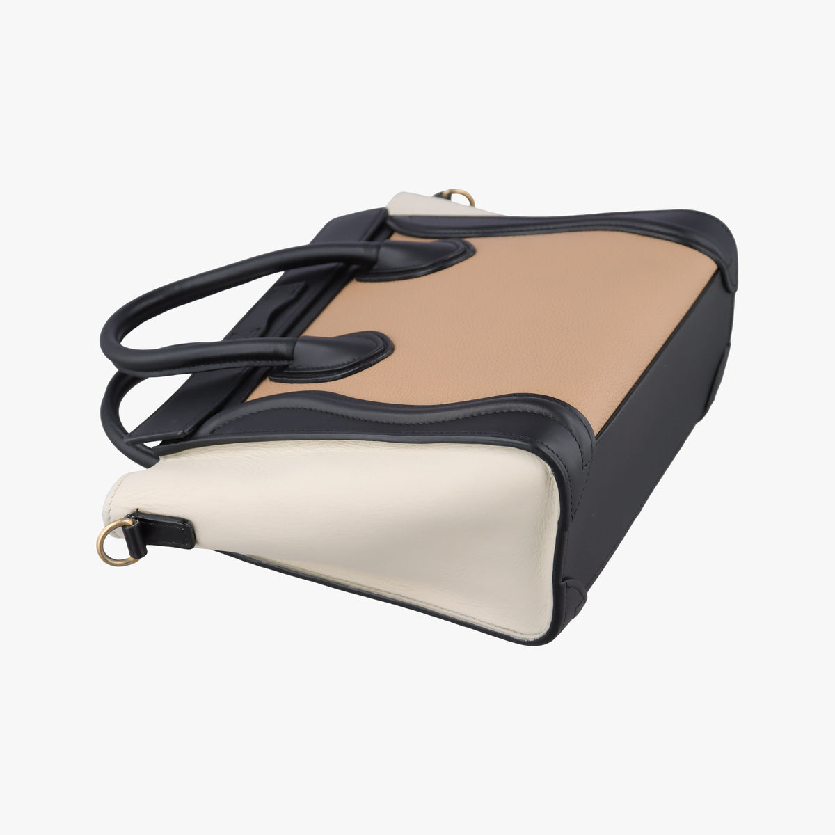 Pre-owned Celine luggage nano shopper Beige×white×black Leather  shoulderbag | stylenewstar
