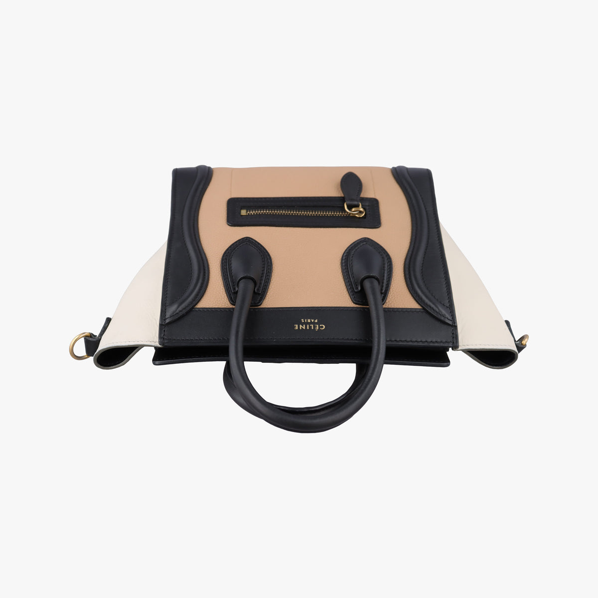Pre-owned Celine luggage nano shopper Beige×white×black Leather  shoulderbag | stylenewstar
