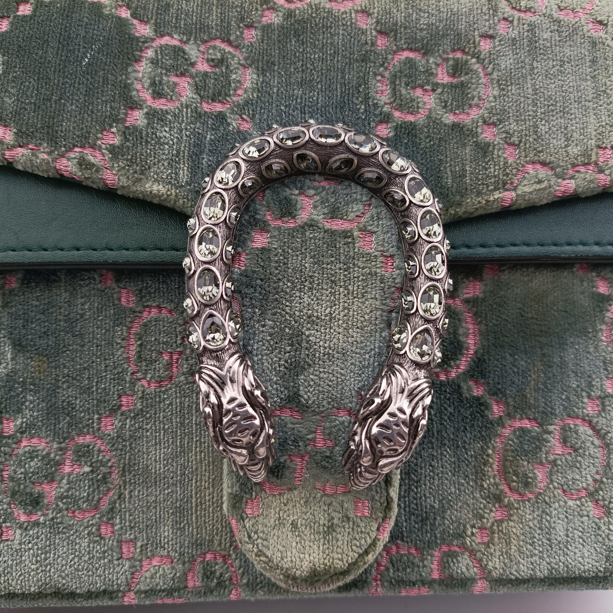 Pre-owned Gucci Dionysus Green velour 499623 shoulderbag | stylenewstar