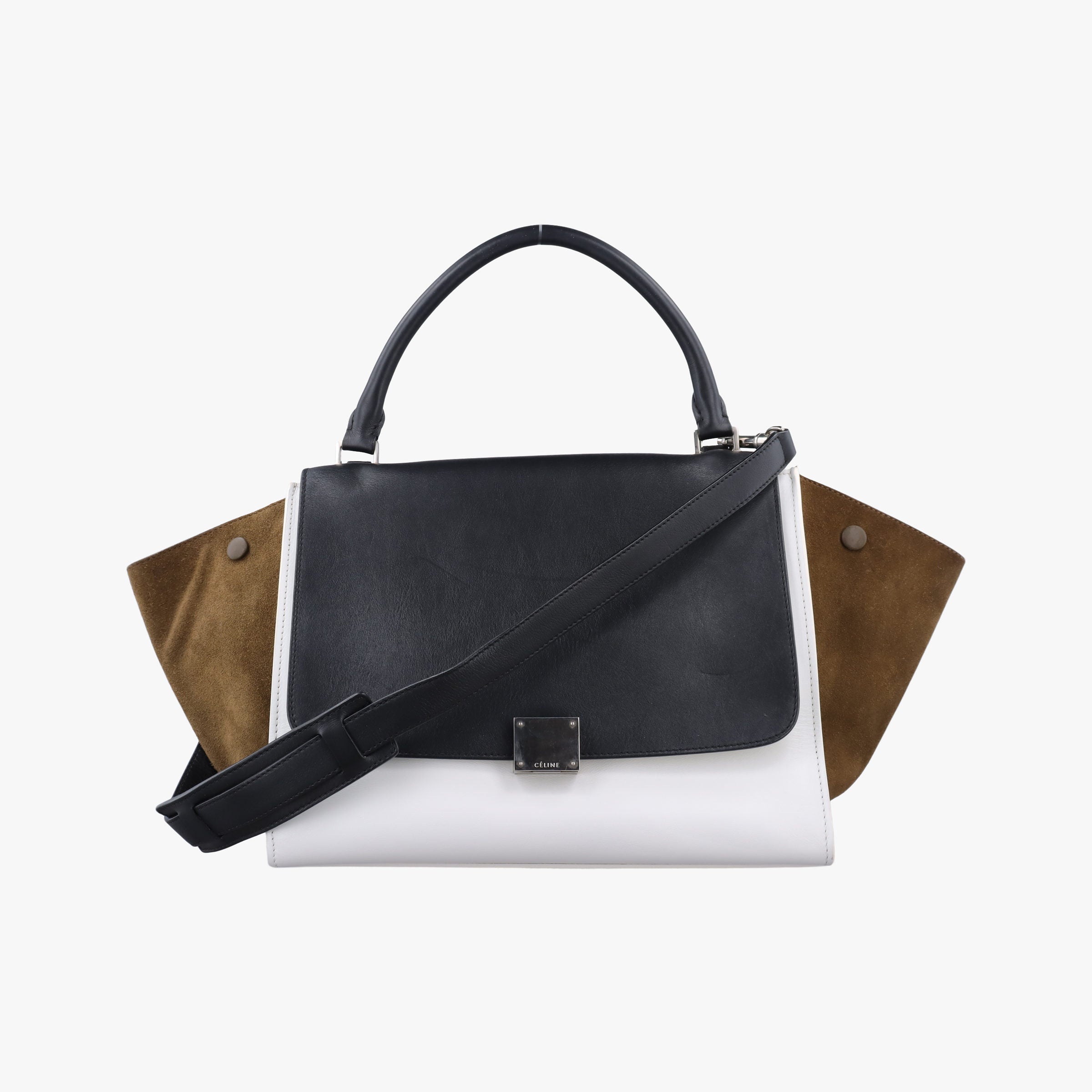 Vintage Celine Trapeze Black × White × Brown Suede × leather  shoulderbag | stylenewstar