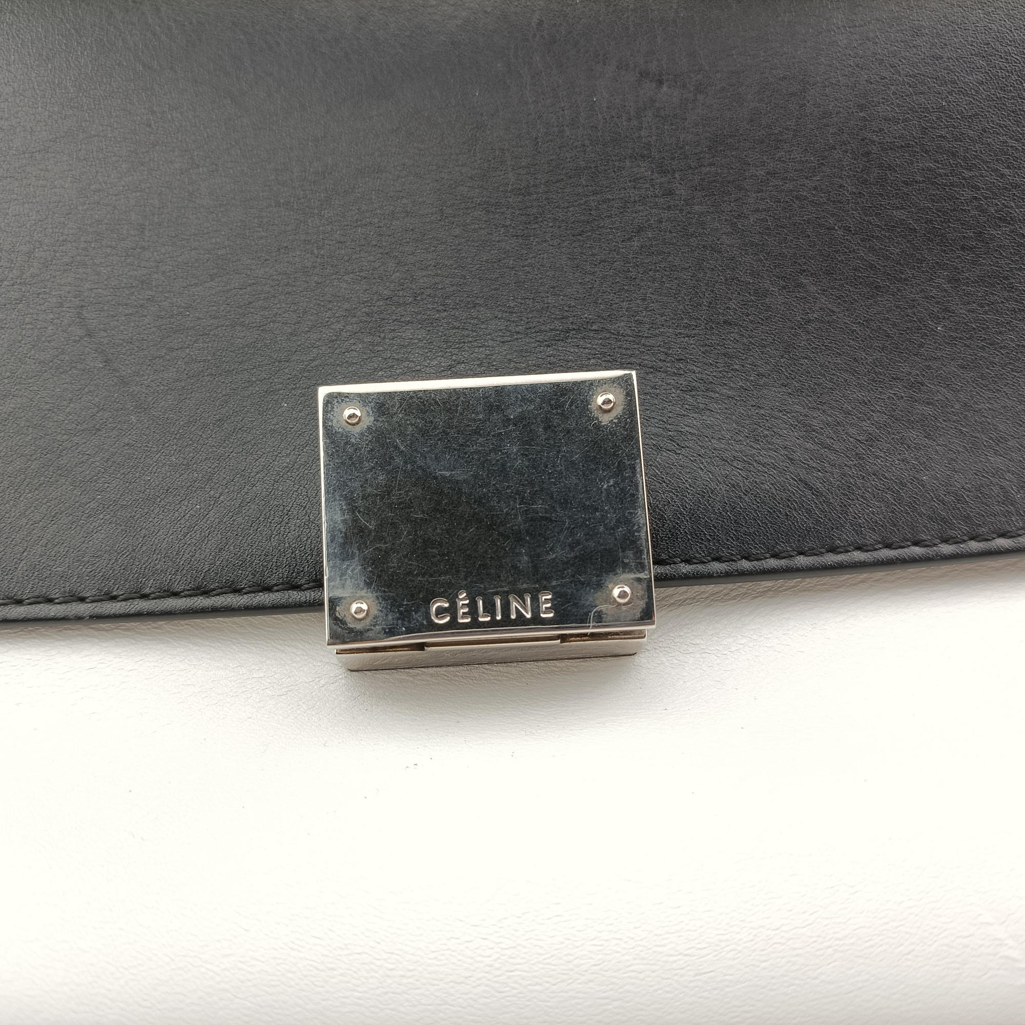 Vintage Celine Trapeze Black × White × Brown Suede × leather  shoulderbag | stylenewstar
