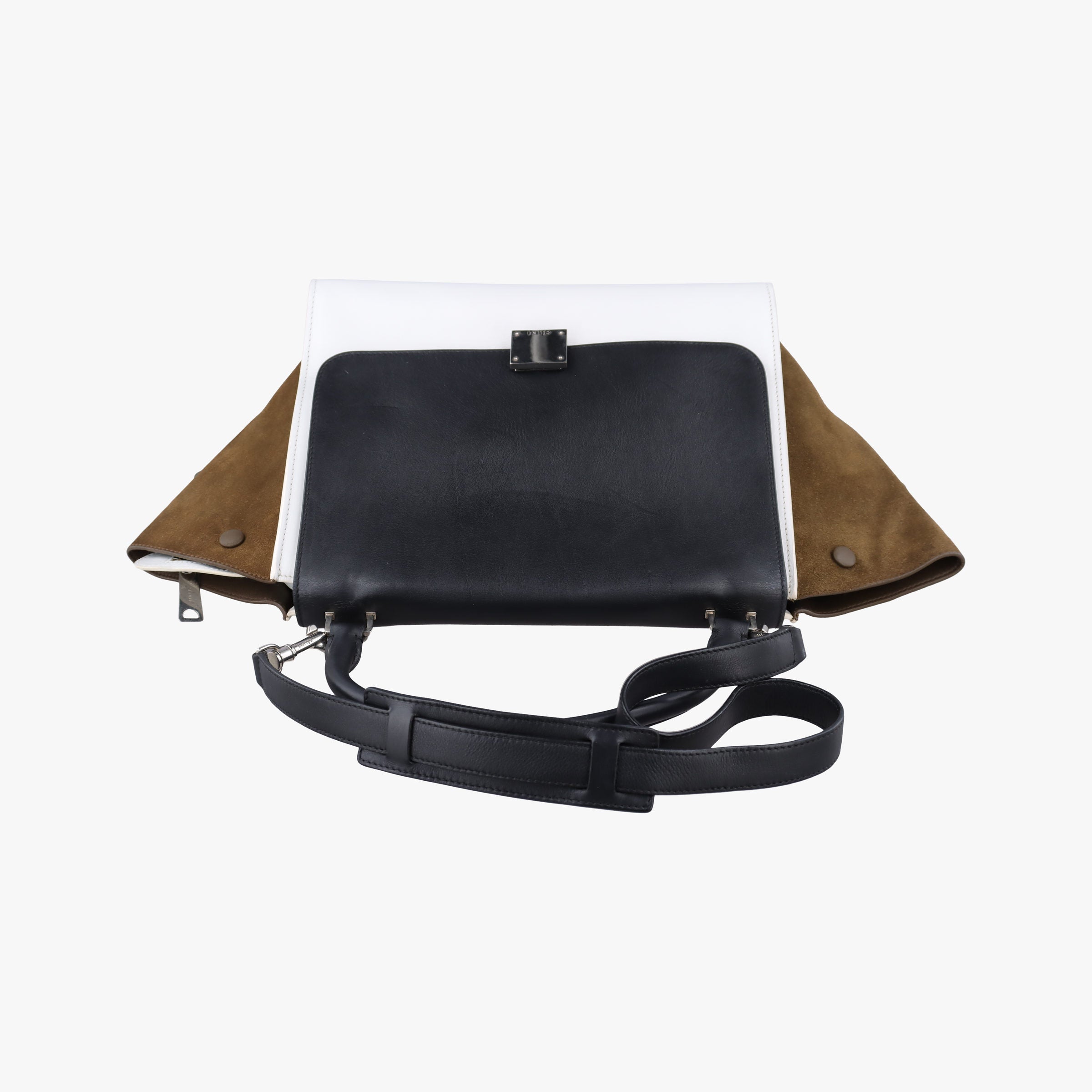 Vintage Celine Trapeze Black × White × Brown Suede × leather  shoulderbag | stylenewstar