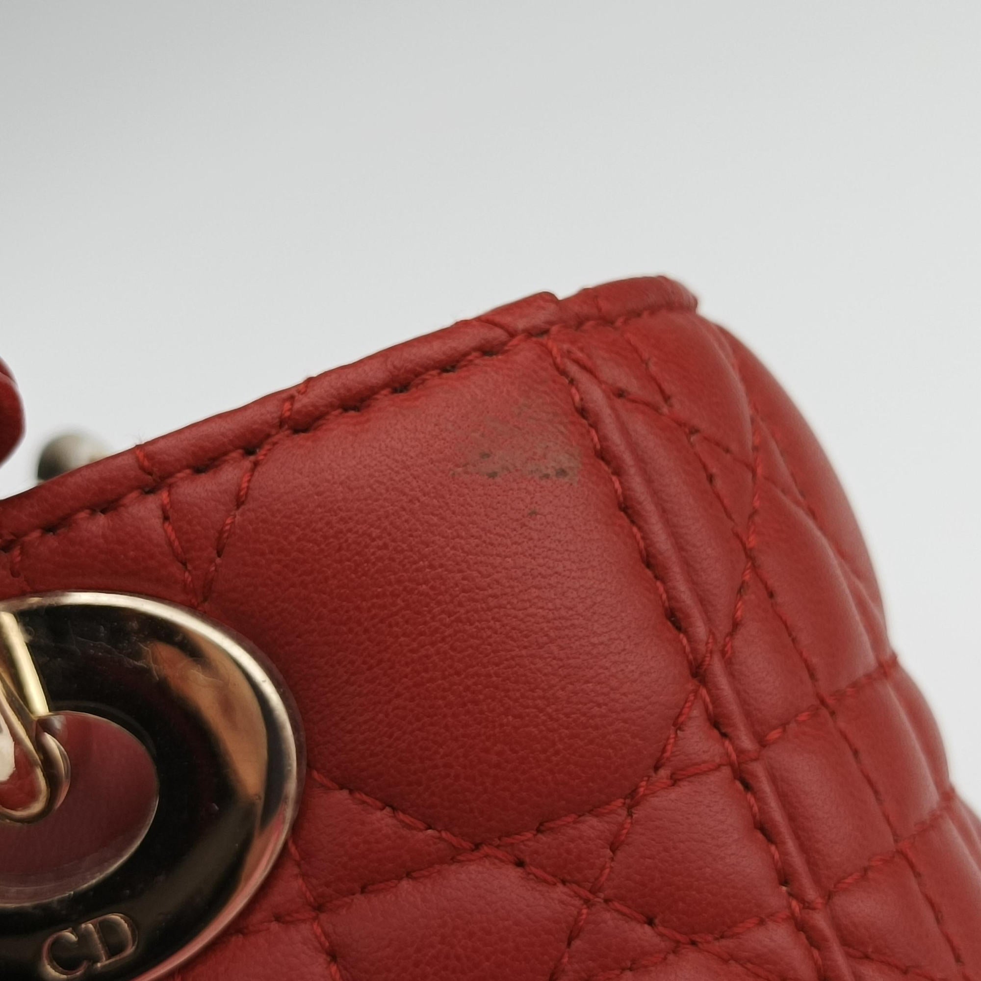 Vintage Christian Dior Lady Dior Red lambskin  shoulderbag | stylenewstar