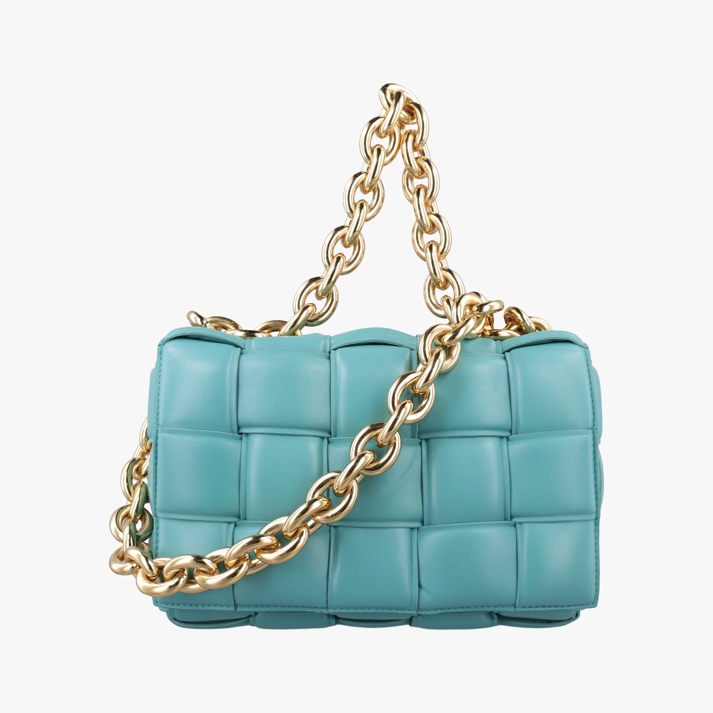 Pre-owned Bottega Veneta The Chain Cassette Blue lambskin  shoulderbag | stylenewstar