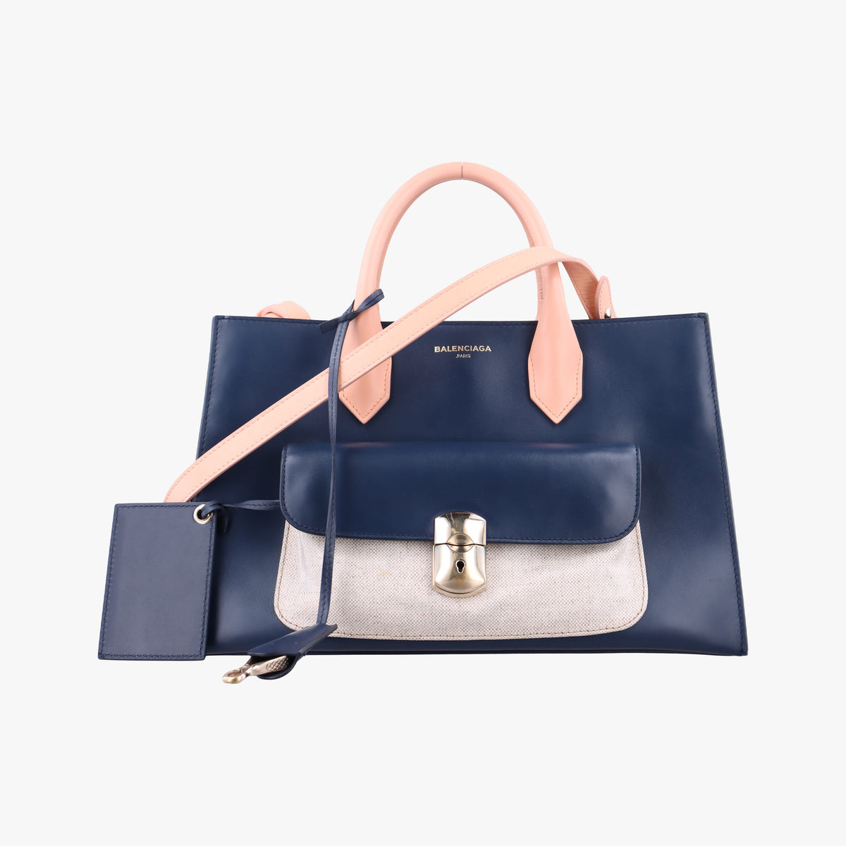Pre-owned Balenciaga Padlock Navy × Pink × Beige Leather × Canvas  shoulderbag | stylenewstar