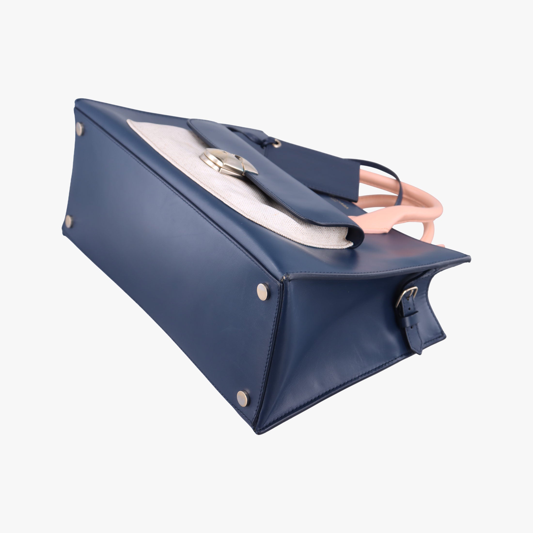 Pre-owned Balenciaga Padlock Navy × Pink × Beige Leather × Canvas  shoulderbag | stylenewstar