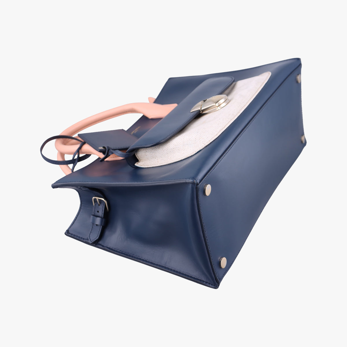 Pre-owned Balenciaga Padlock Navy × Pink × Beige Leather × Canvas  shoulderbag | stylenewstar
