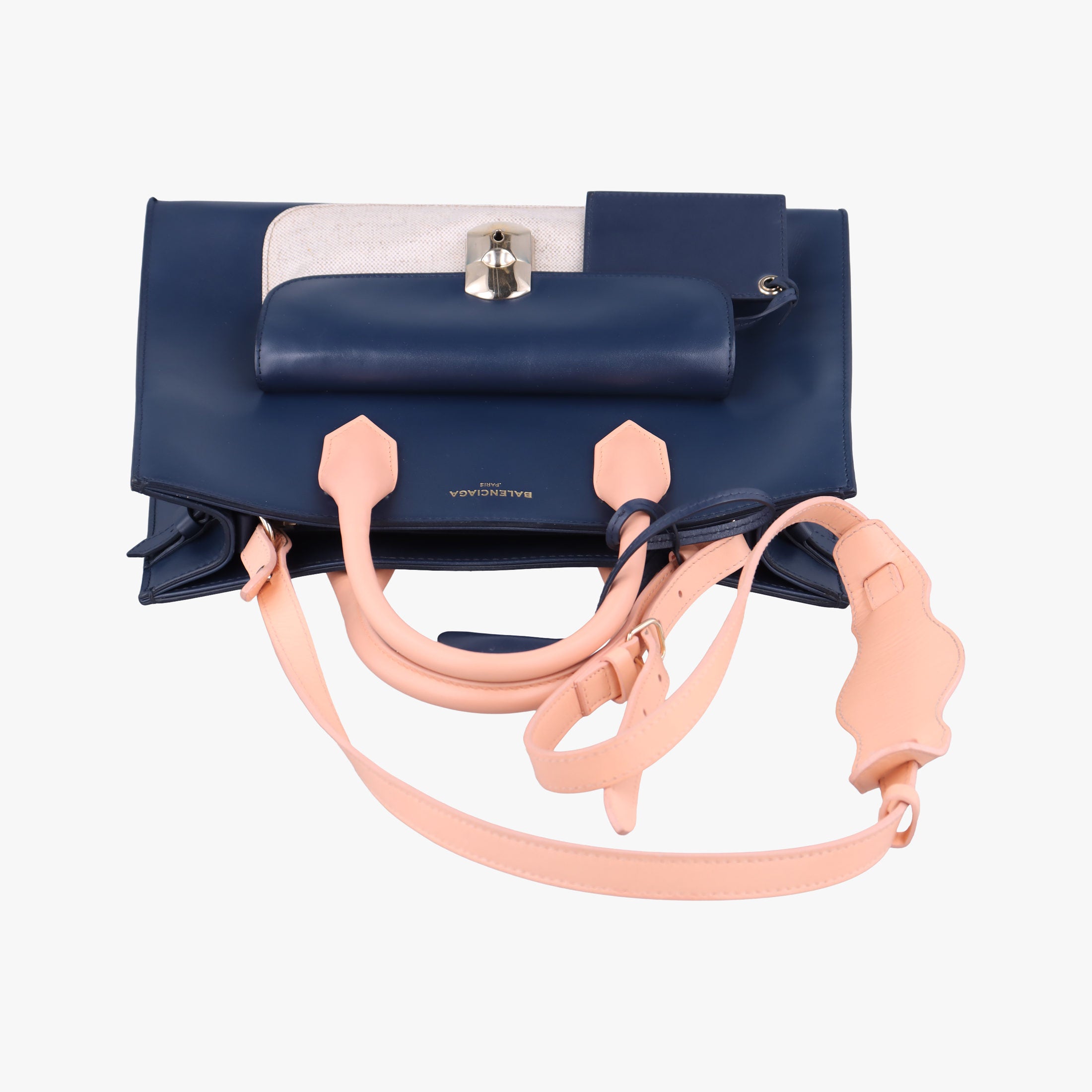 Pre-owned Balenciaga Padlock Navy × Pink × Beige Leather × Canvas  shoulderbag | stylenewstar