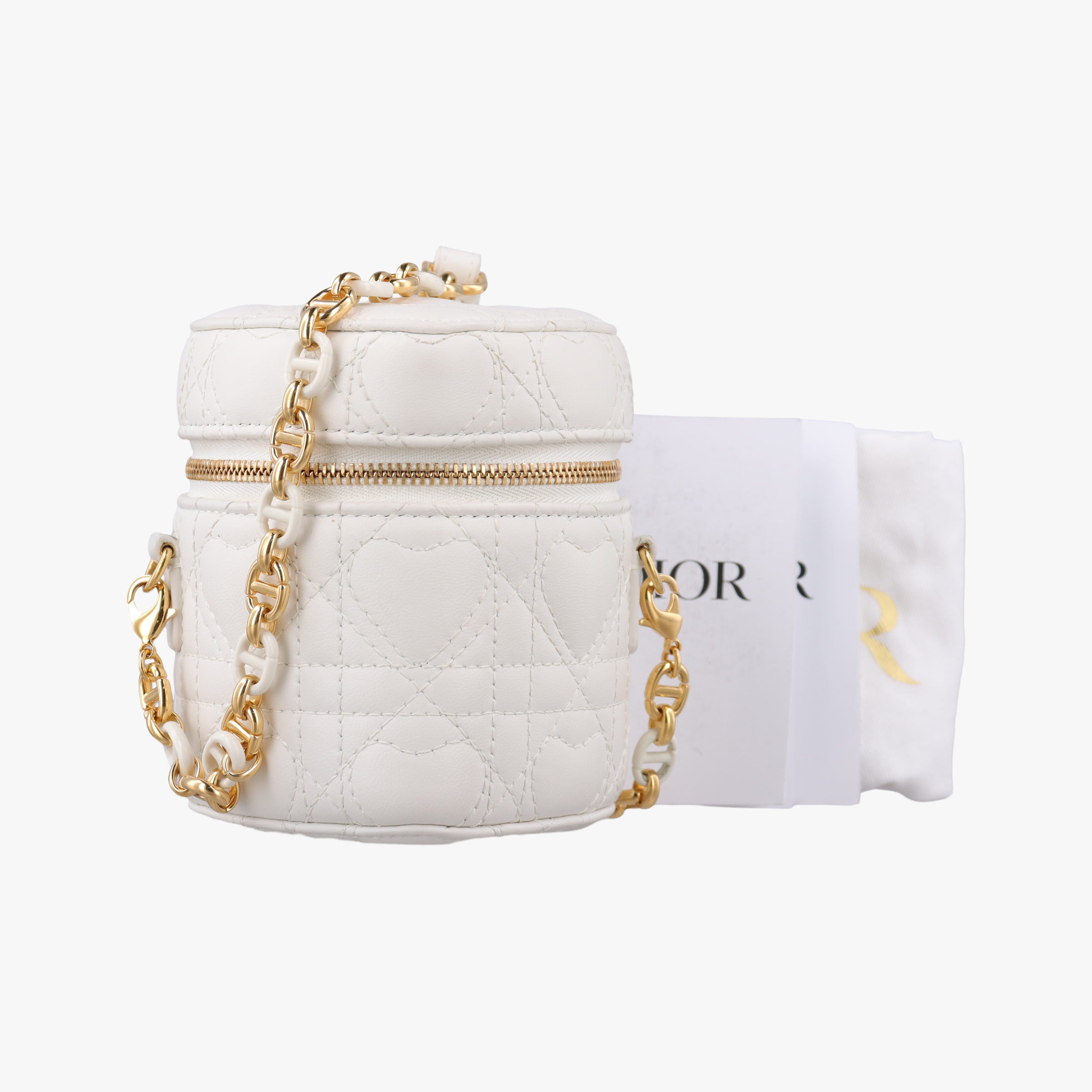 Secondhand Christian Dior Dioramour Dior Caro Heart Micro Vanity Case White Lambskin  shoulderbag | stylenewstar