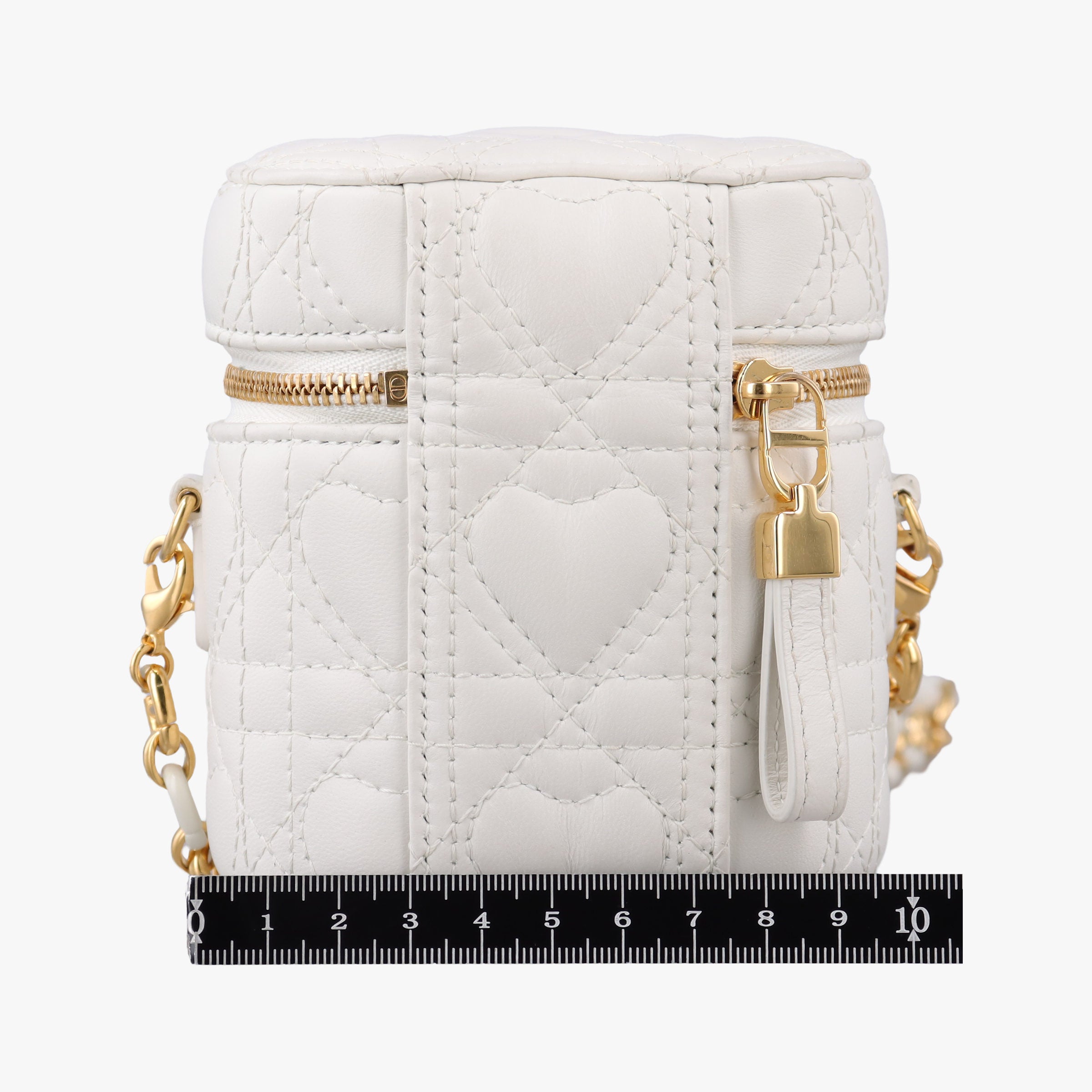 Secondhand Christian Dior Dioramour Dior Caro Heart Micro Vanity Case White Lambskin  shoulderbag | stylenewstar
