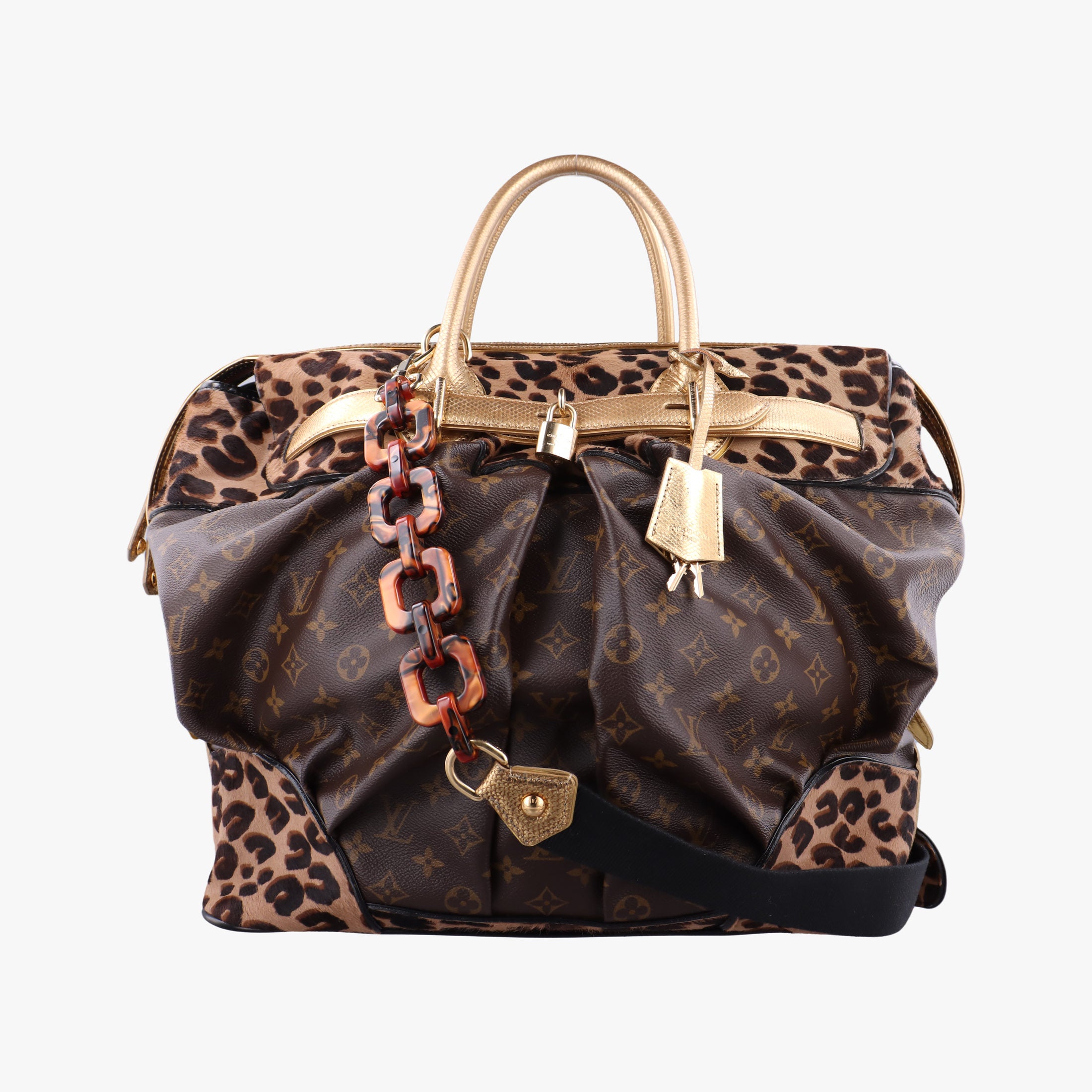 Pre-owned Louis Vuitton Leopard steamer bag Brown x Multi Monogram Canvas x ponyhair  shoulderbag | stylenewstar