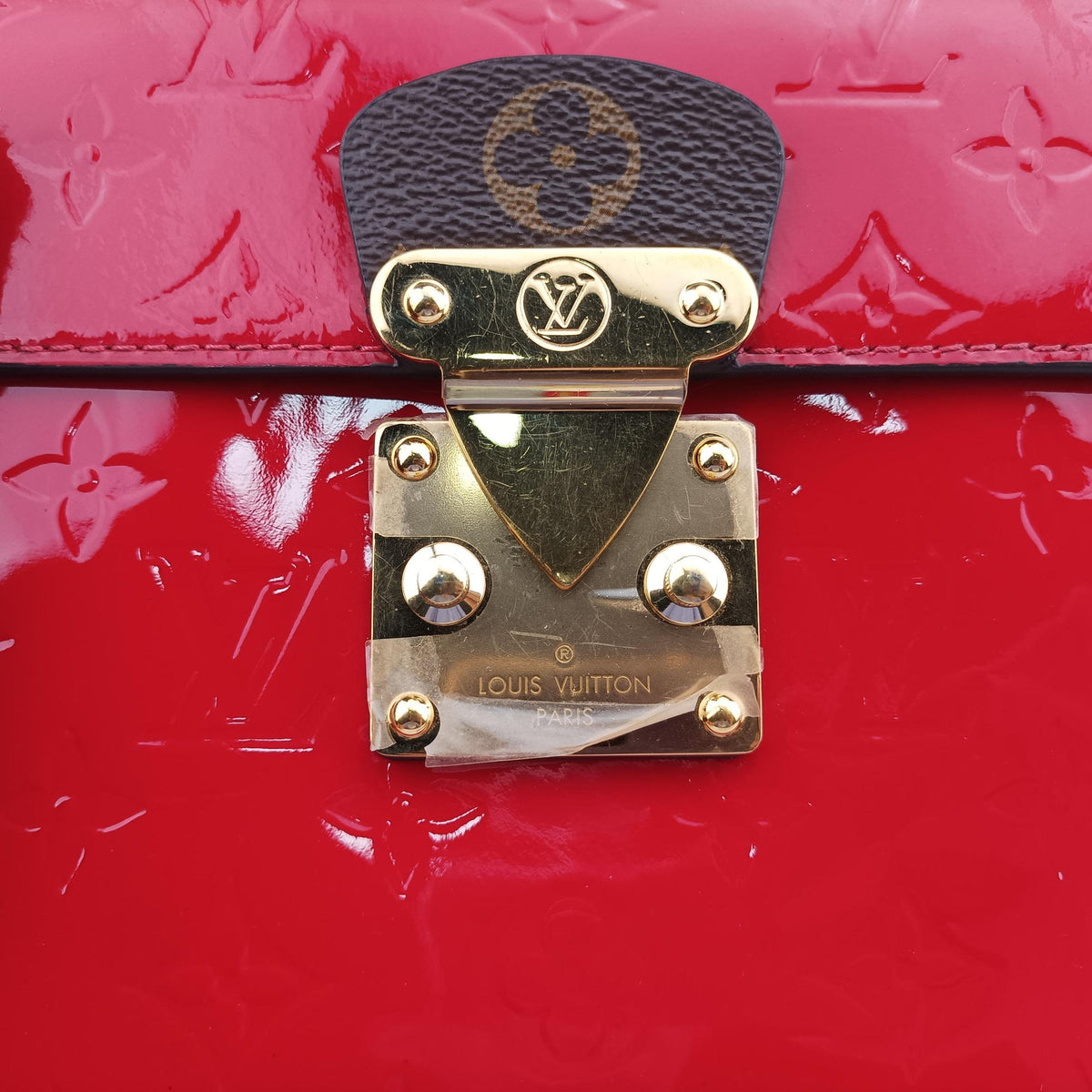 Pre-owned Louis Vuitton Spring street PM Scarlet Red Vernis×Leather×Monogram Canvas M90505 shoulderbag | stylenewstar