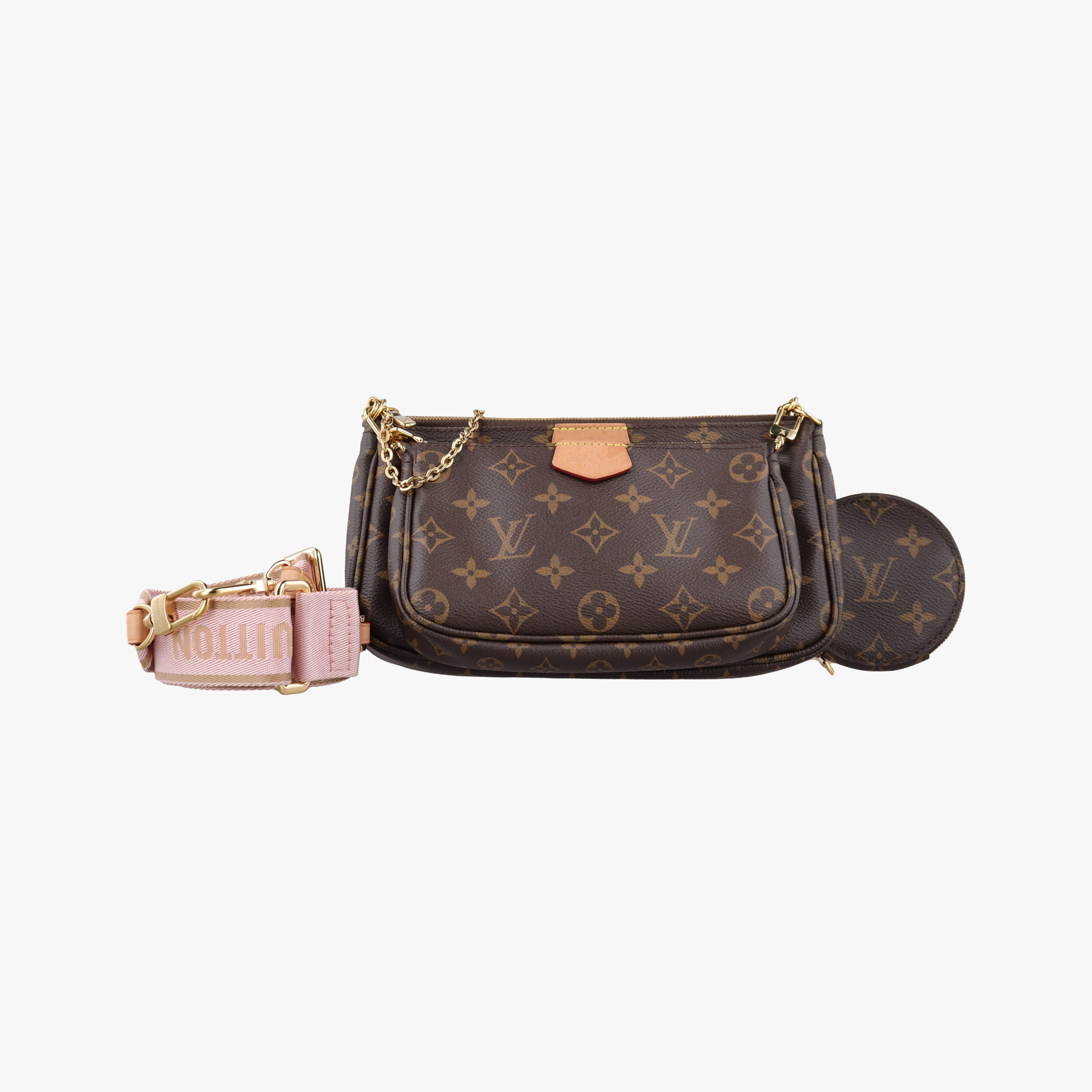 Vintage Louis Vuitton MULTI POCHETTE ACCESSOIRES MARRON×ROSE CLAIRE Monogram Canvas M44840 shoulderbag | stylenewstar