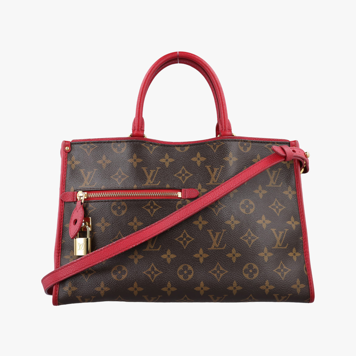 Pre-owned Louis Vuitton Popincourt PM Brown×Red Monogram canvas×calfskin leather M43433 shoulderbag | stylenewstar