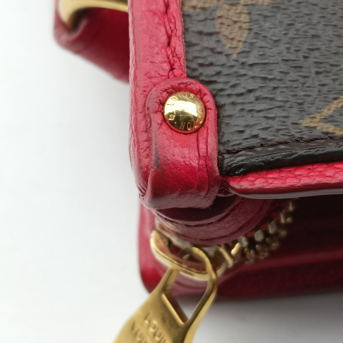 Pre-owned Louis Vuitton Popincourt PM Brown×Red Monogram canvas×calfskin leather M43433 shoulderbag | stylenewstar