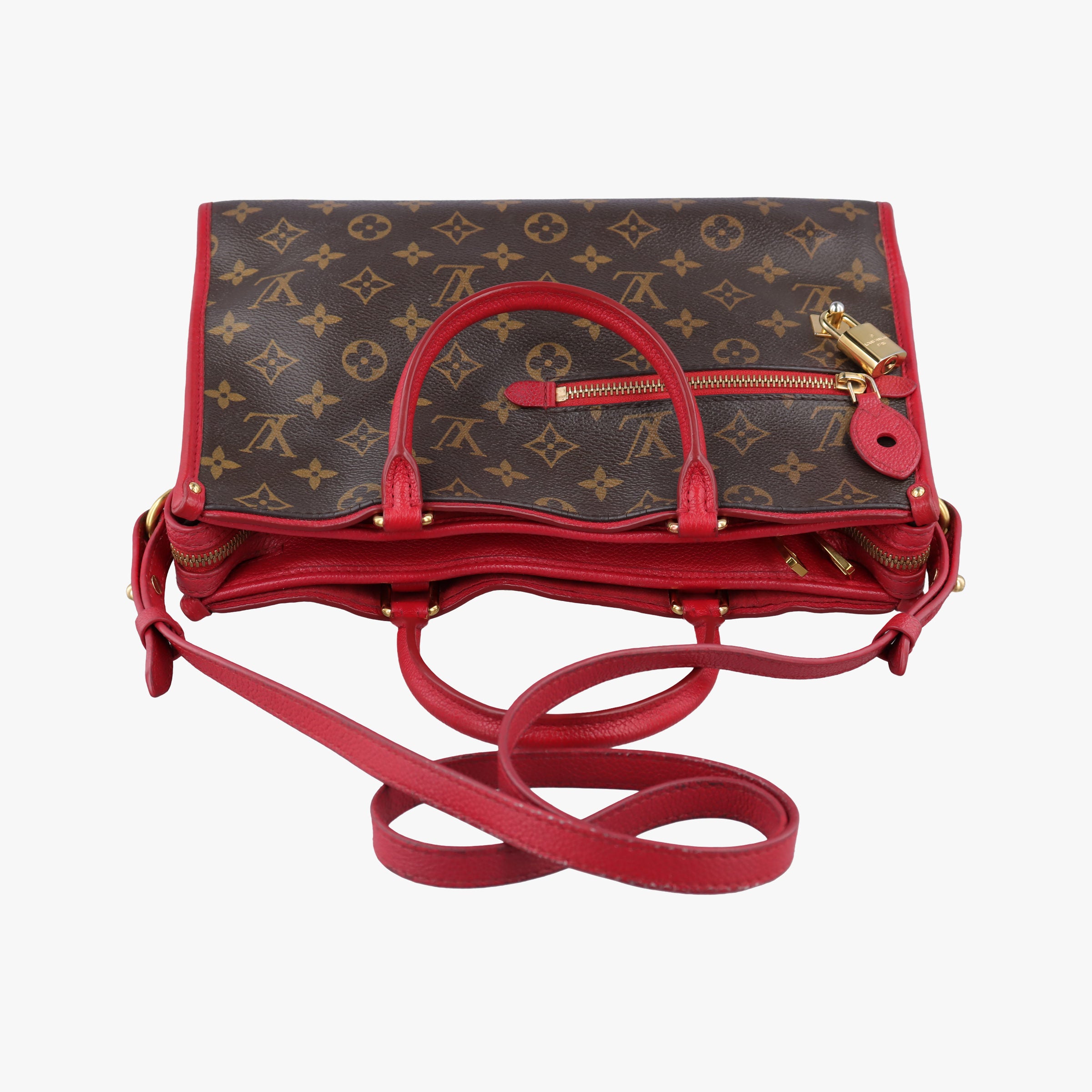 Pre-owned Louis Vuitton Popincourt PM Brown×Red Monogram canvas×calfskin leather M43433 shoulderbag | stylenewstar